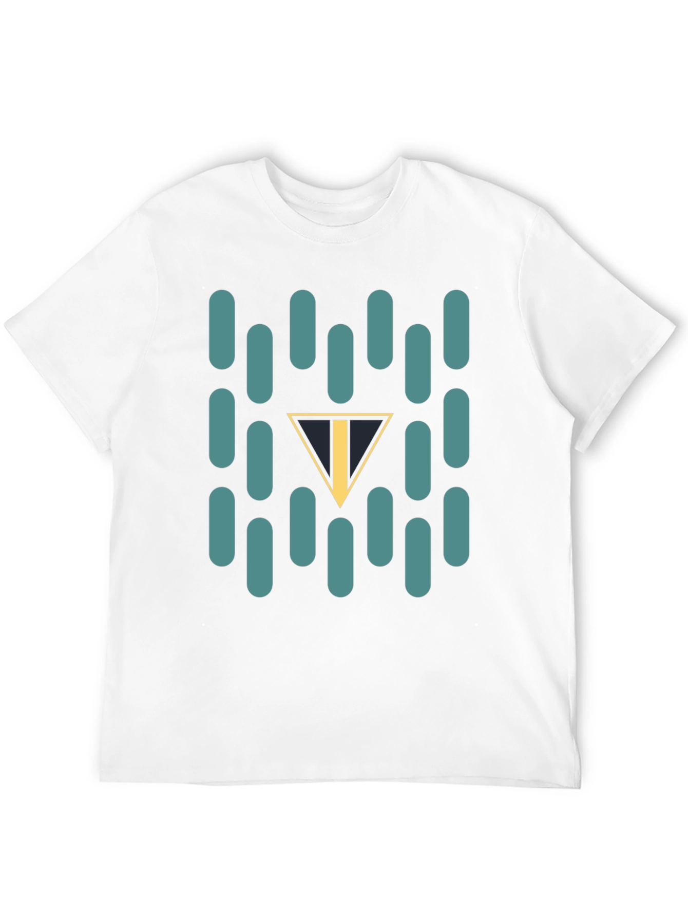 Abstract Teal Capsule and Triangle Graphic Black T-Shirt
