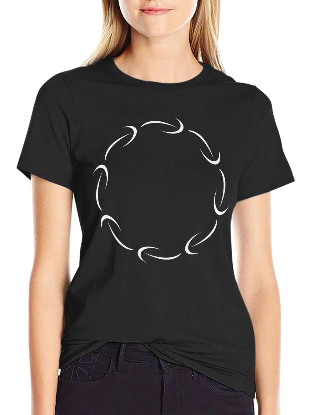 Modern Circle Arrow Graphic Black T-Shirt