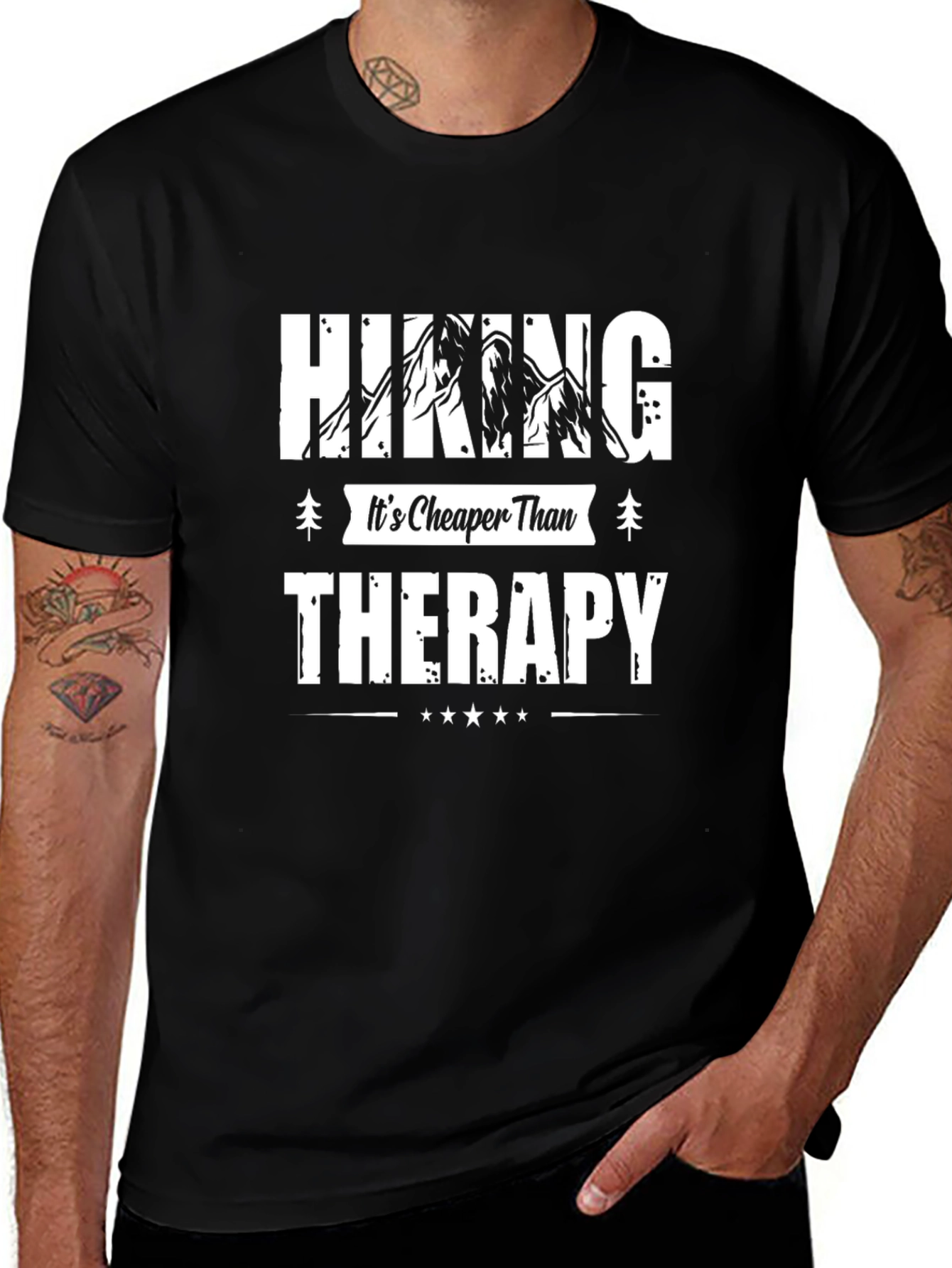 Hiking Cheaper Than Therapy Black Tee