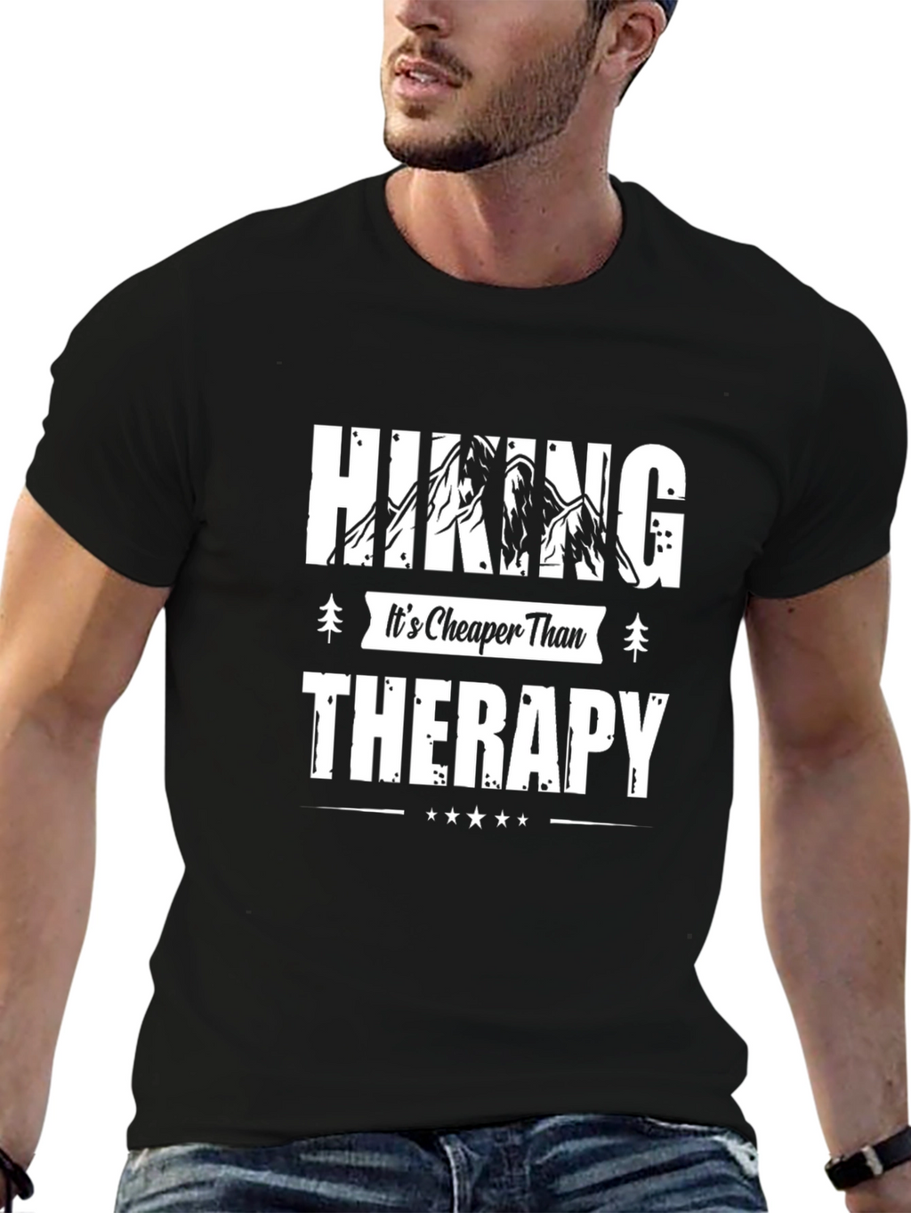 Hiking Cheaper Than Therapy Black Tee