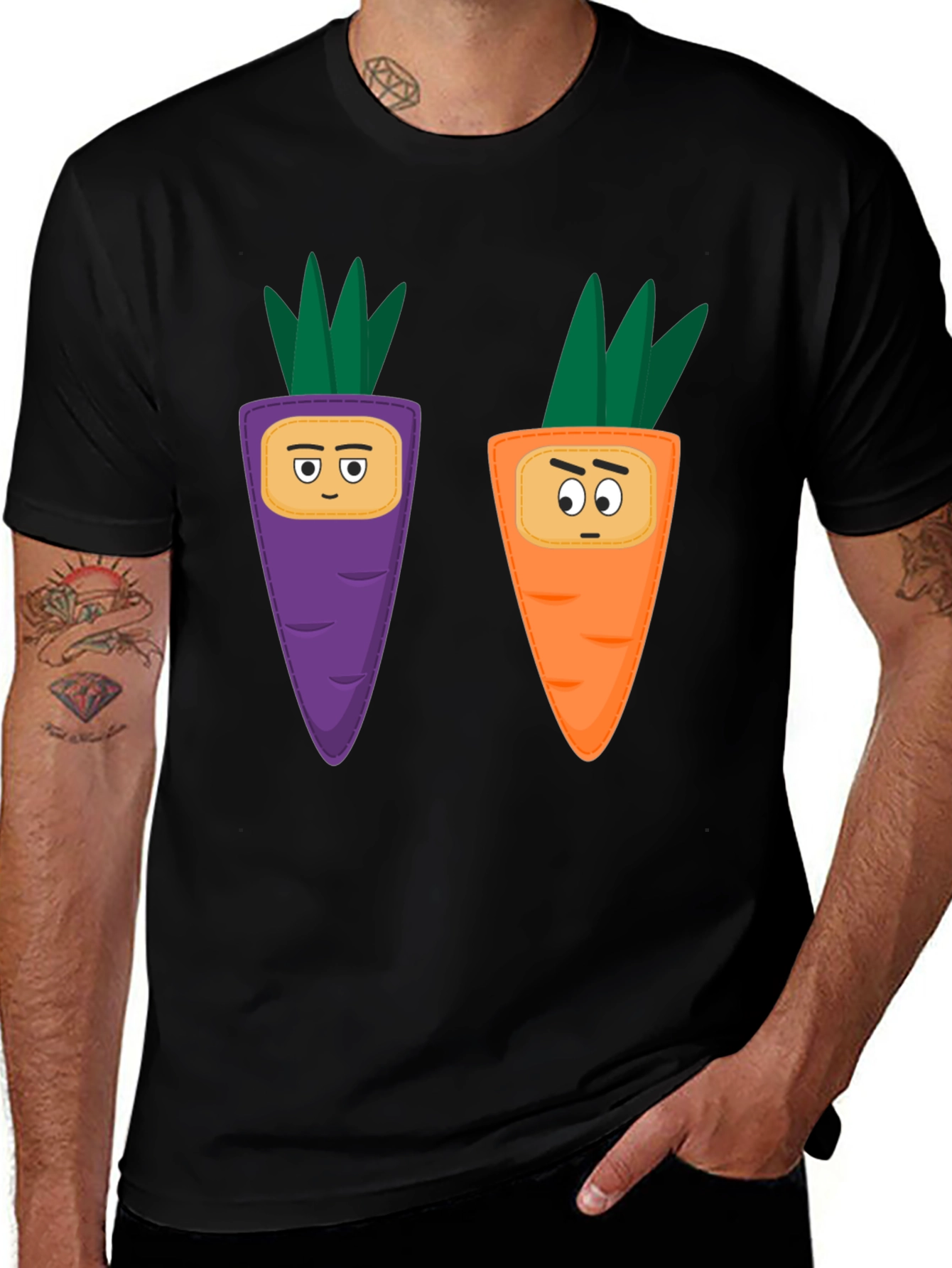 Funny Carrot Couple Graphic Tee - Black T-Shirt