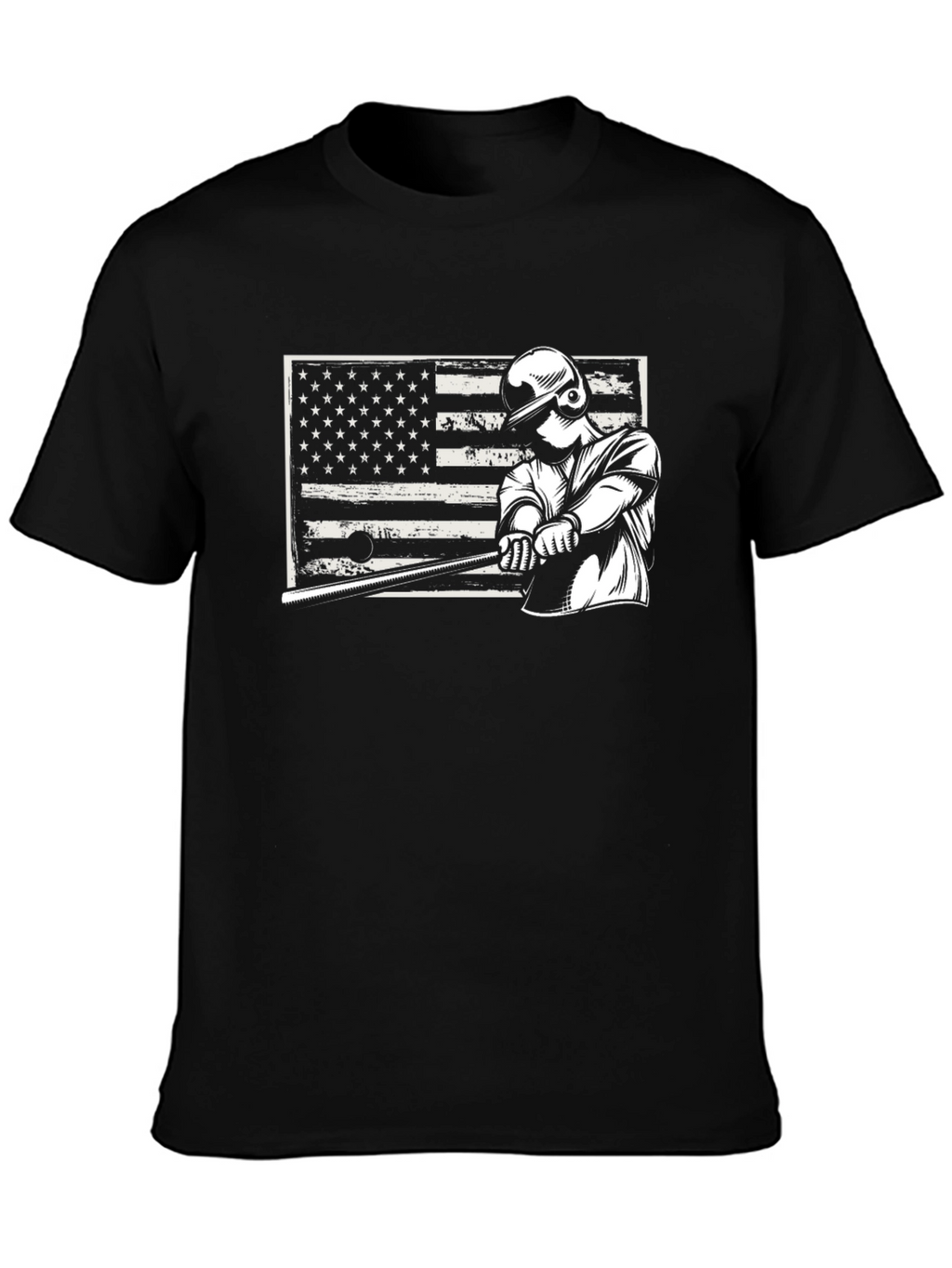 Baseball Player USA Flag Graphic T-Shirt
