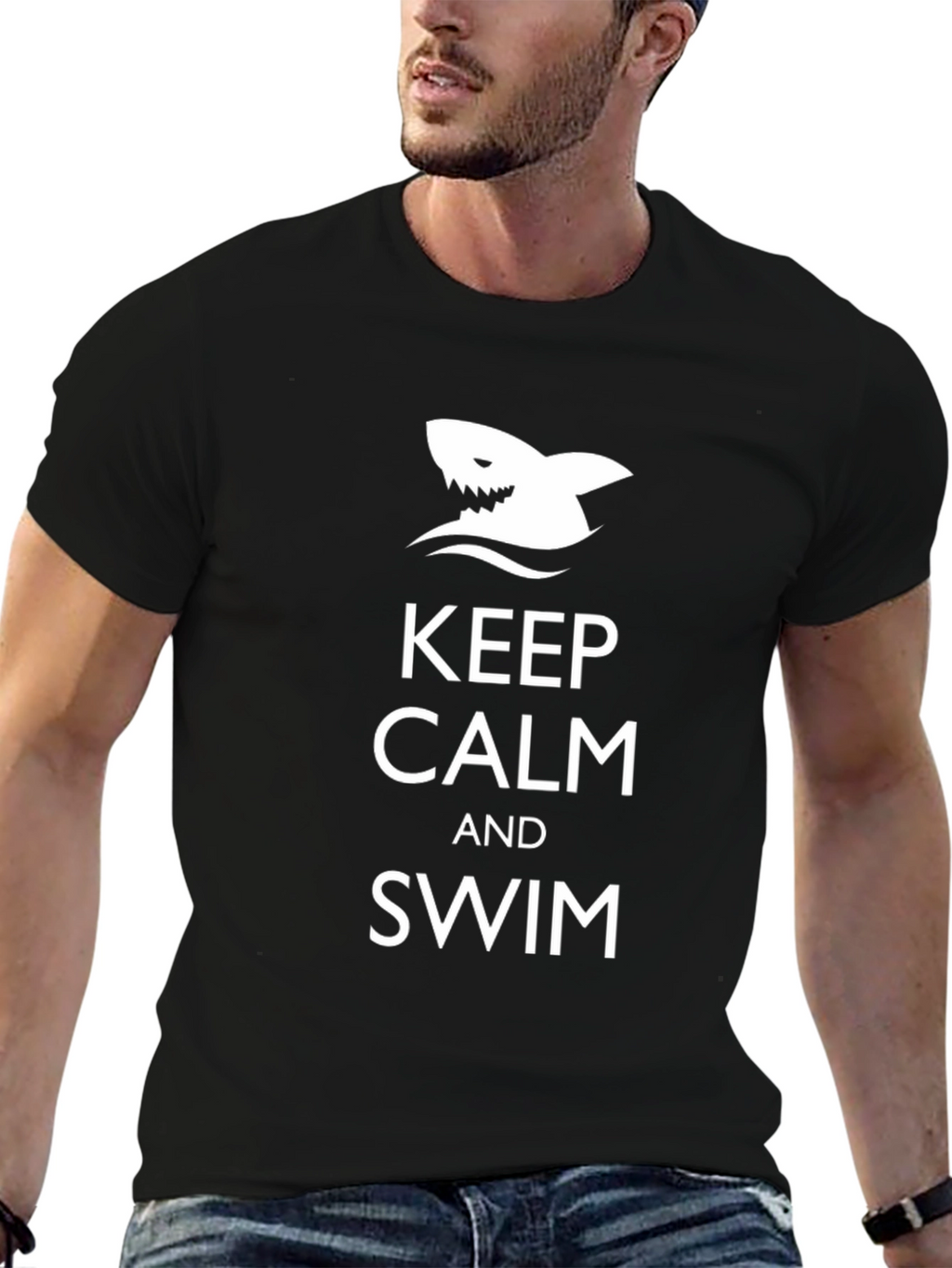 Keep Calm & Swim Black Graphic Tee