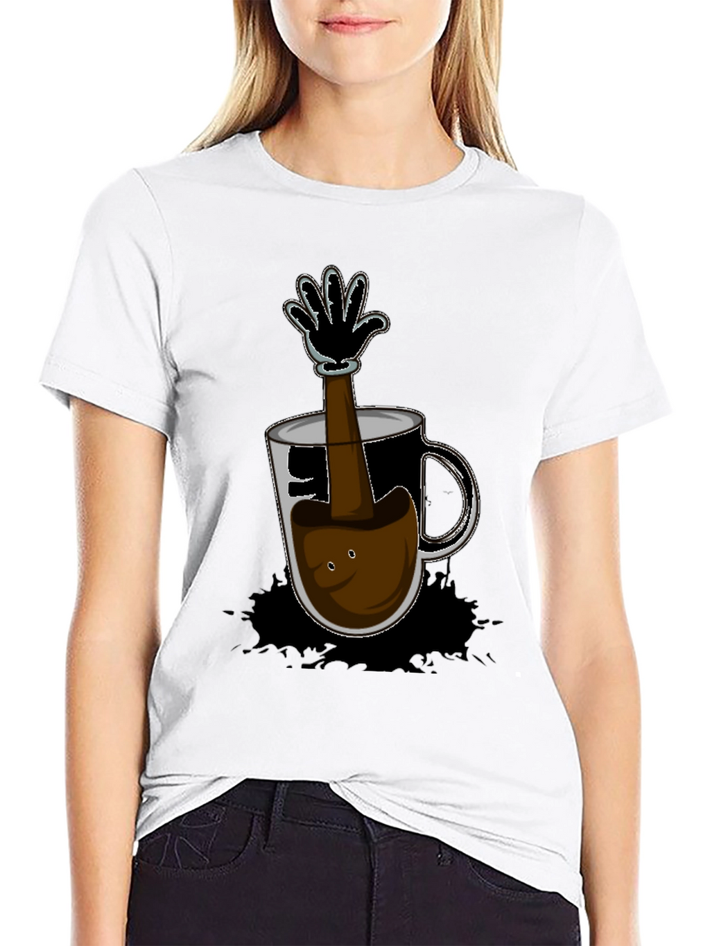 Cartoon Coffee Hand T-Shirt - Unique Graphic Tee