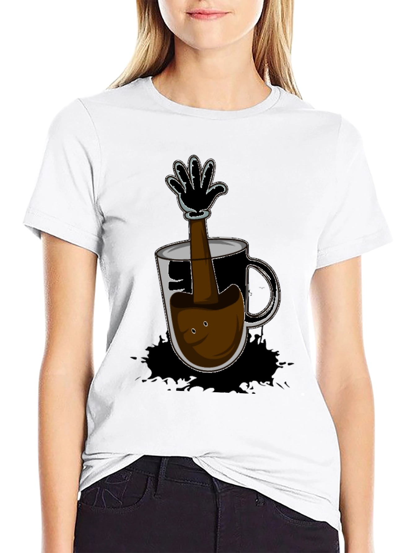 Cartoon Coffee Hand T-Shirt - Unique Graphic Tee