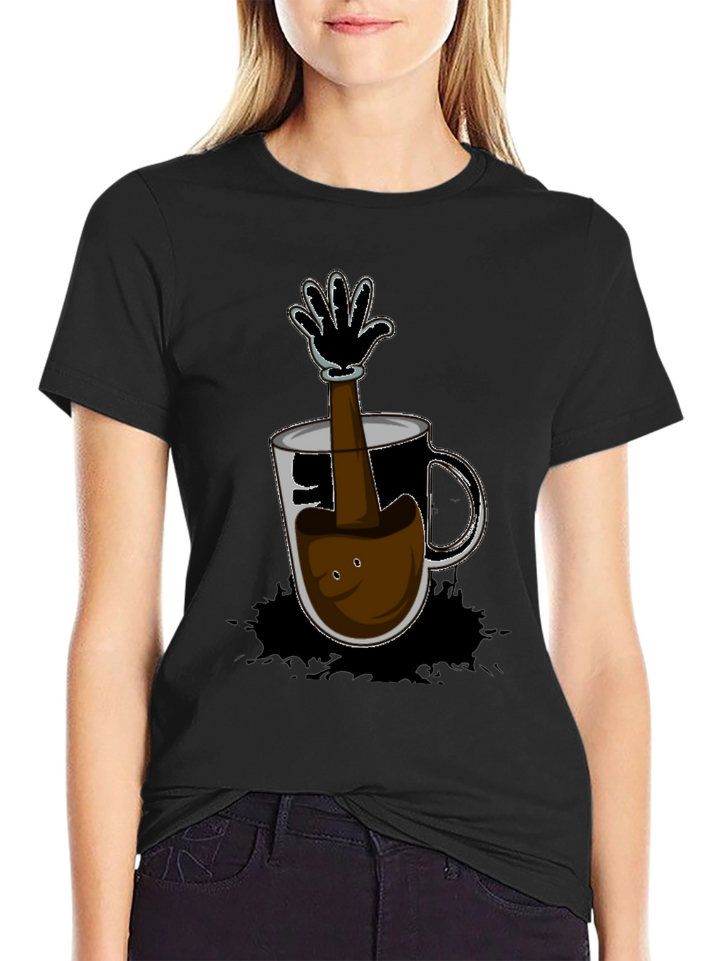 Cartoon Coffee Hand T-Shirt - Unique Graphic Tee
