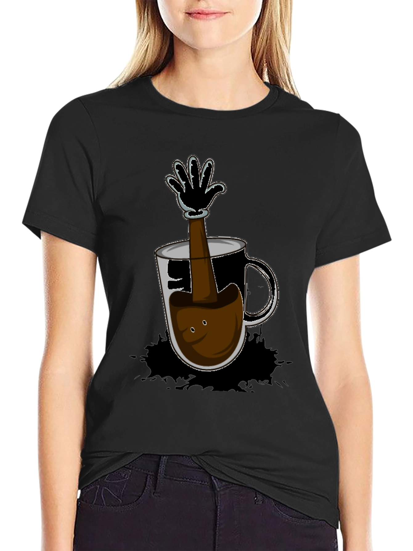 Cartoon Coffee Hand T-Shirt - Unique Graphic Tee