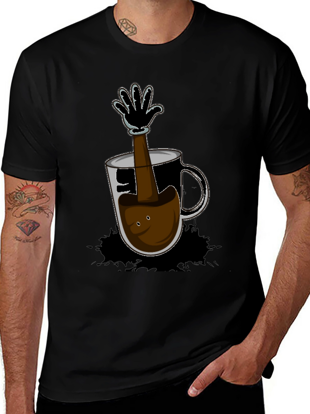 Cartoon Coffee Hand T-Shirt - Unique Graphic Tee