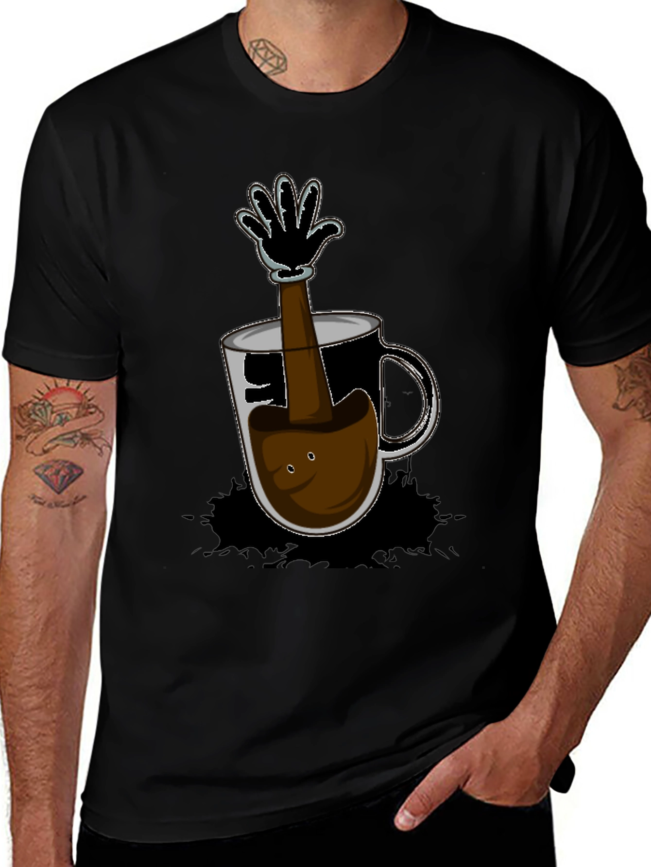 Cartoon Coffee Hand T-Shirt - Unique Graphic Tee