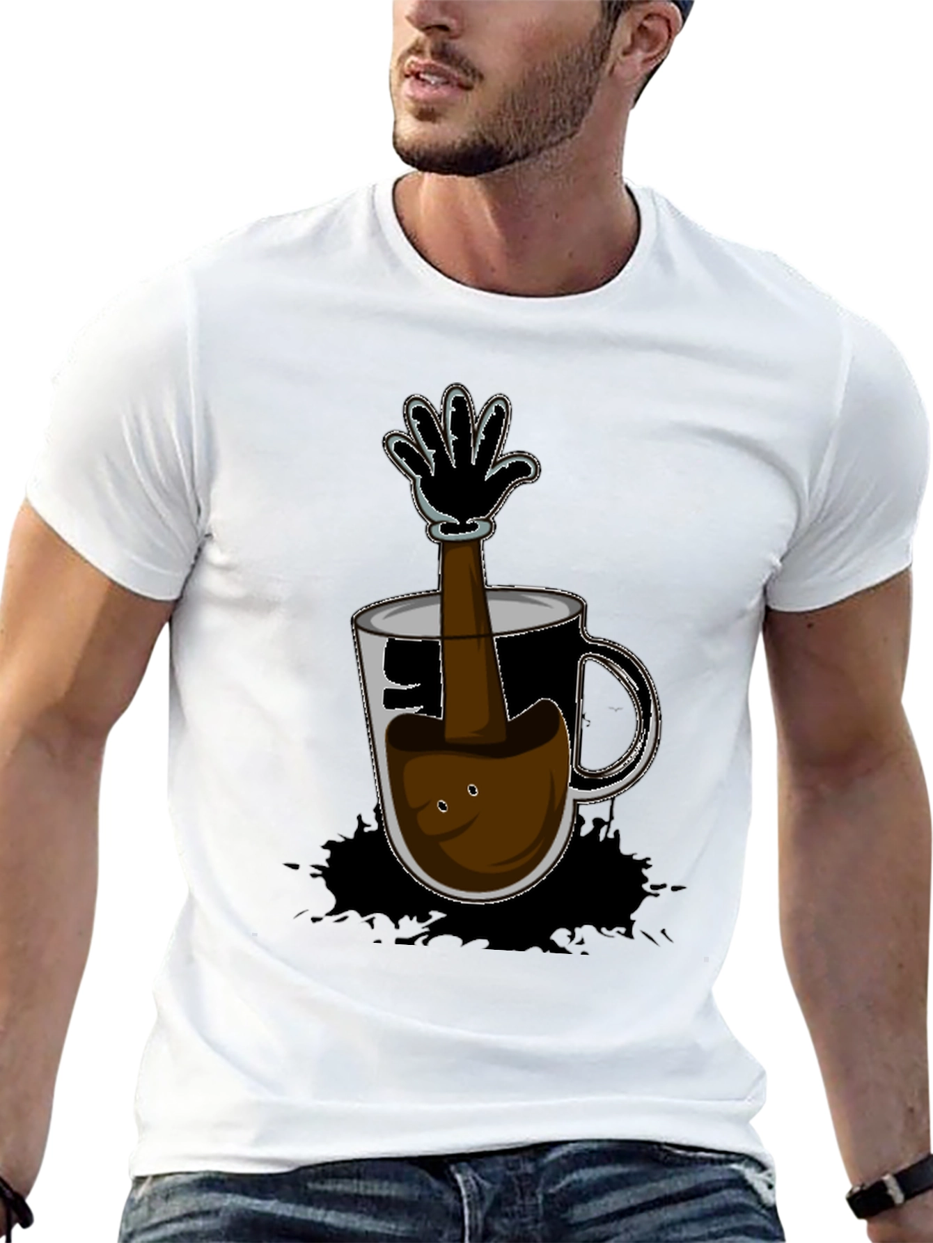 Cartoon Coffee Hand T-Shirt - Unique Graphic Tee