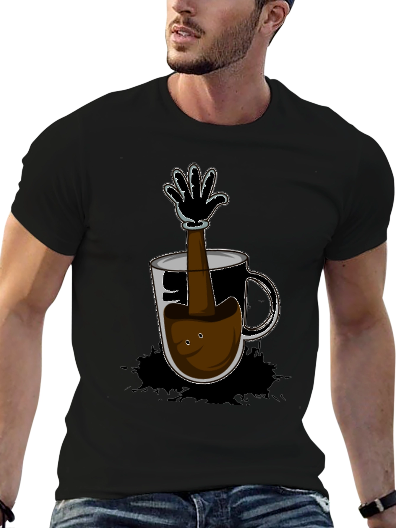 Cartoon Coffee Hand T-Shirt - Unique Graphic Tee