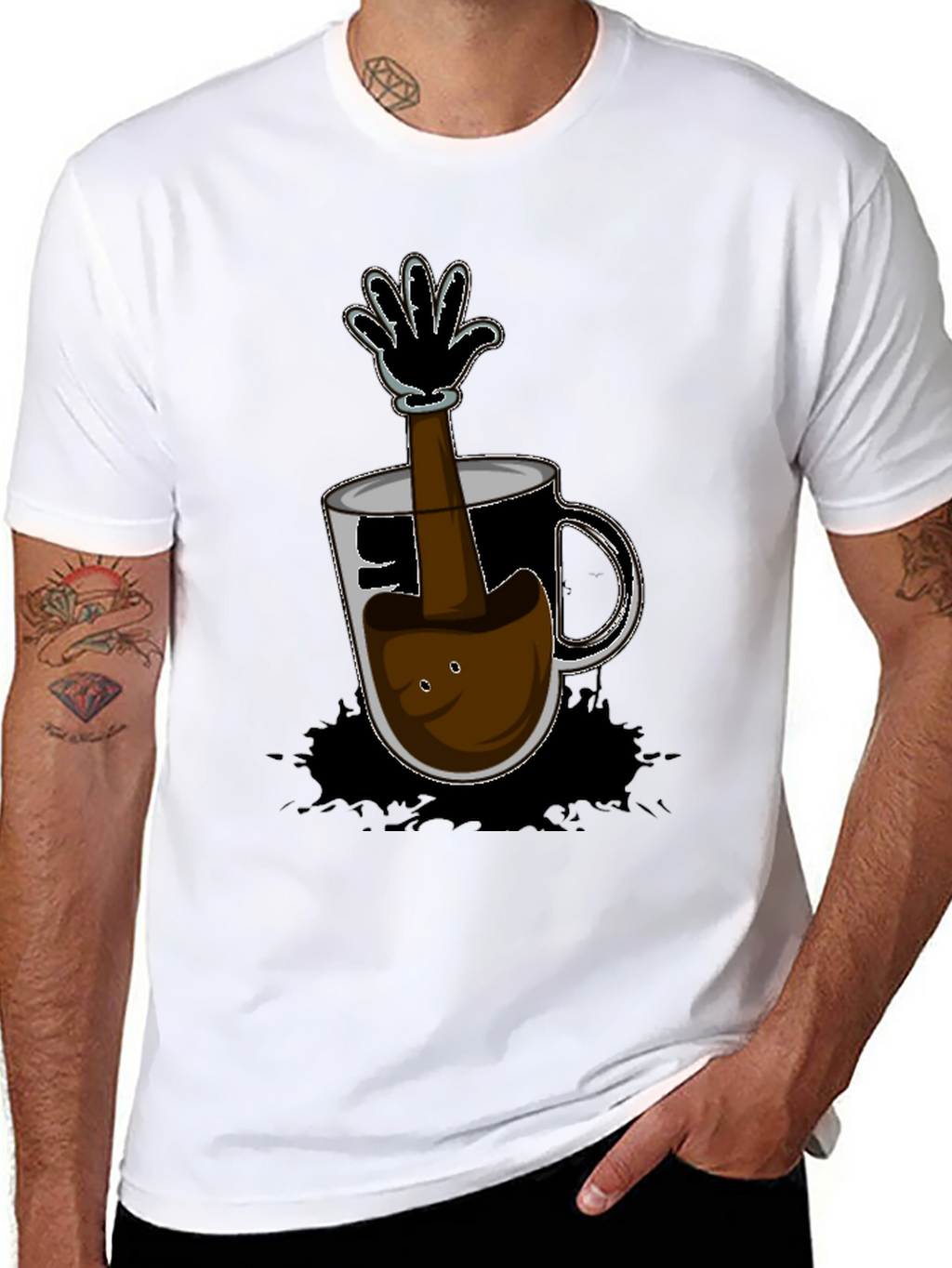 Cartoon Coffee Hand T-Shirt - Unique Graphic Tee