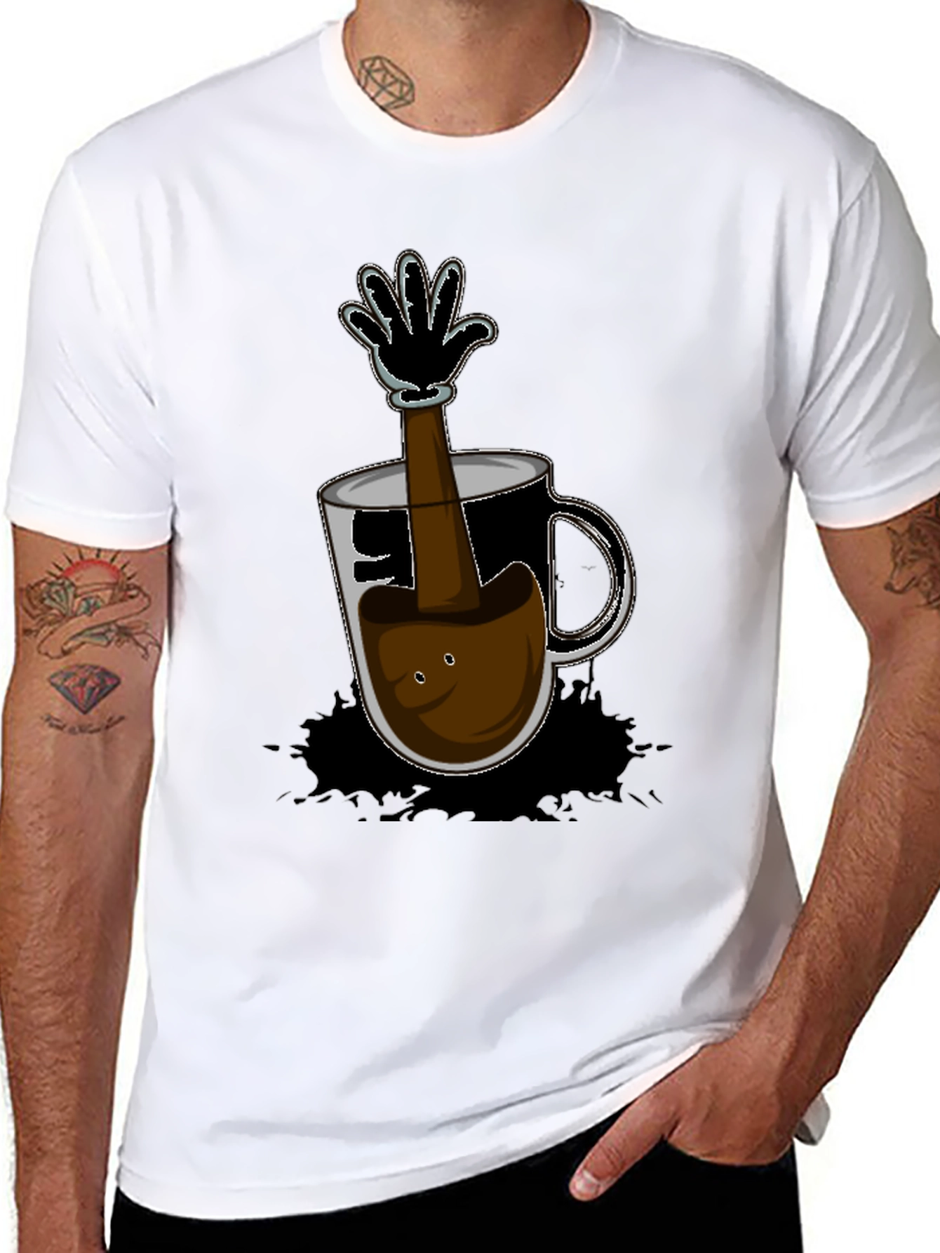 Cartoon Coffee Hand T-Shirt - Unique Graphic Tee