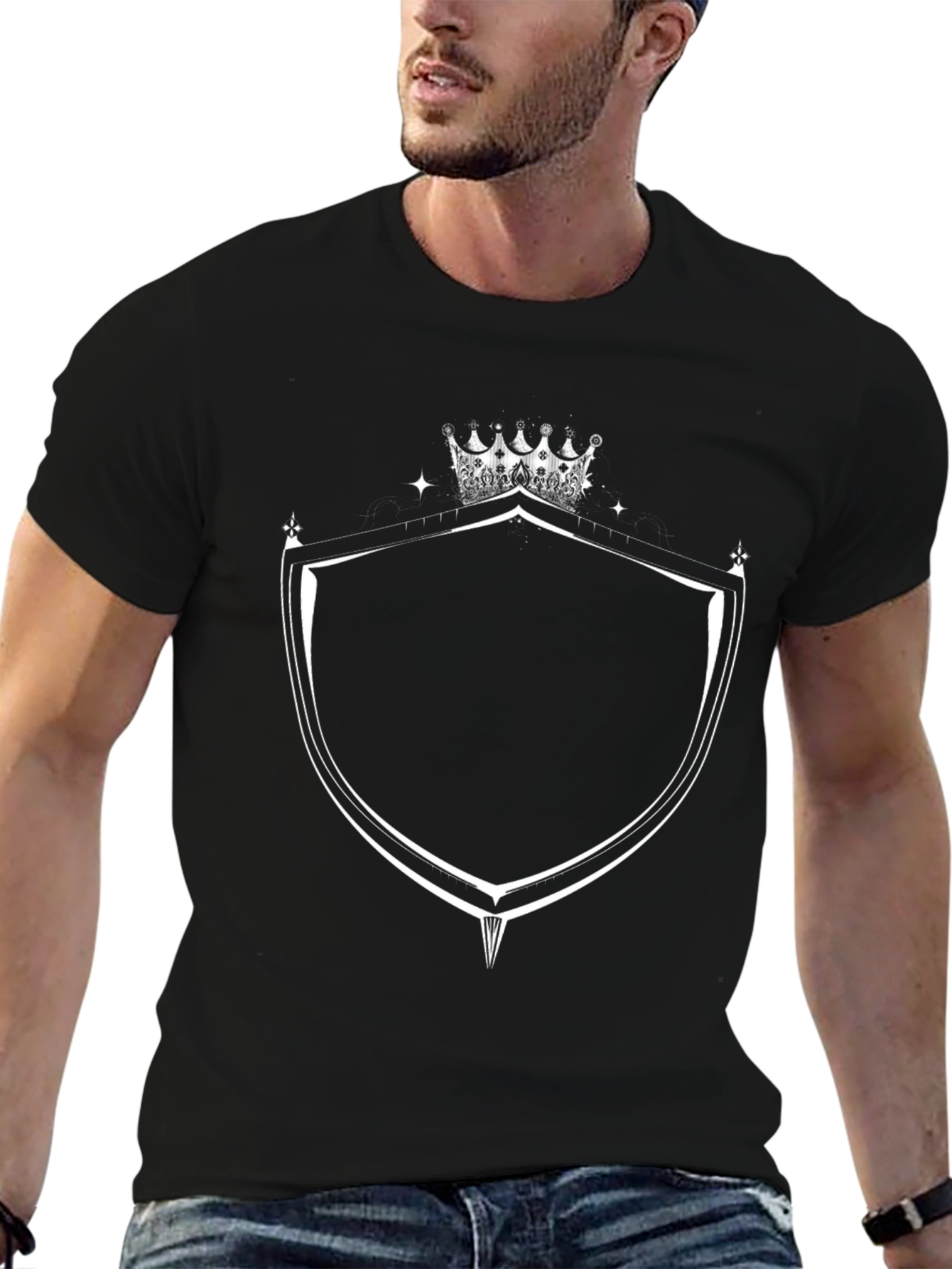 Black T-Shirt with Crown & Shield Graphic