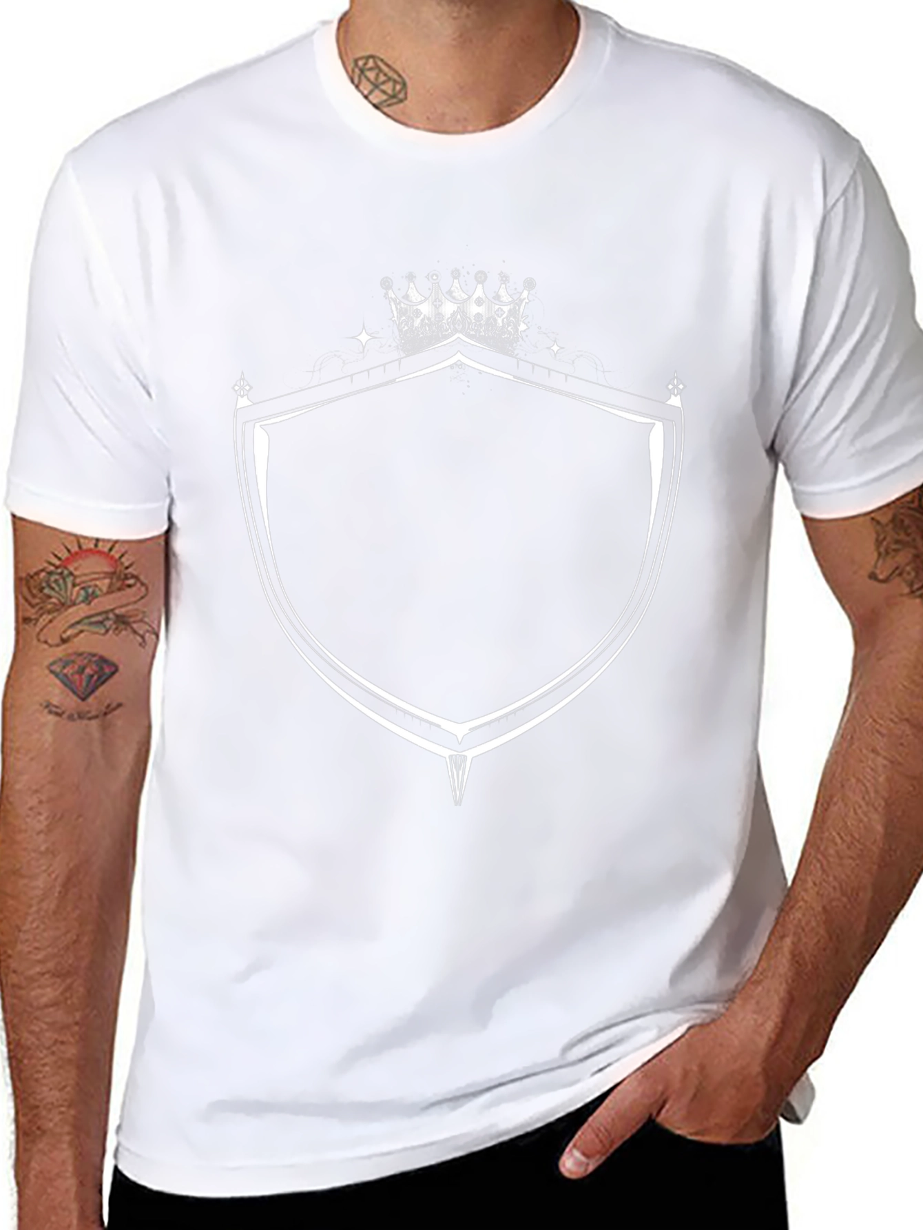 Black T-Shirt with Crown & Shield Graphic