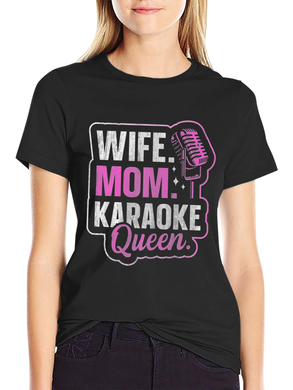 Wife Mom Karaoke Queen Black T-Shirt
