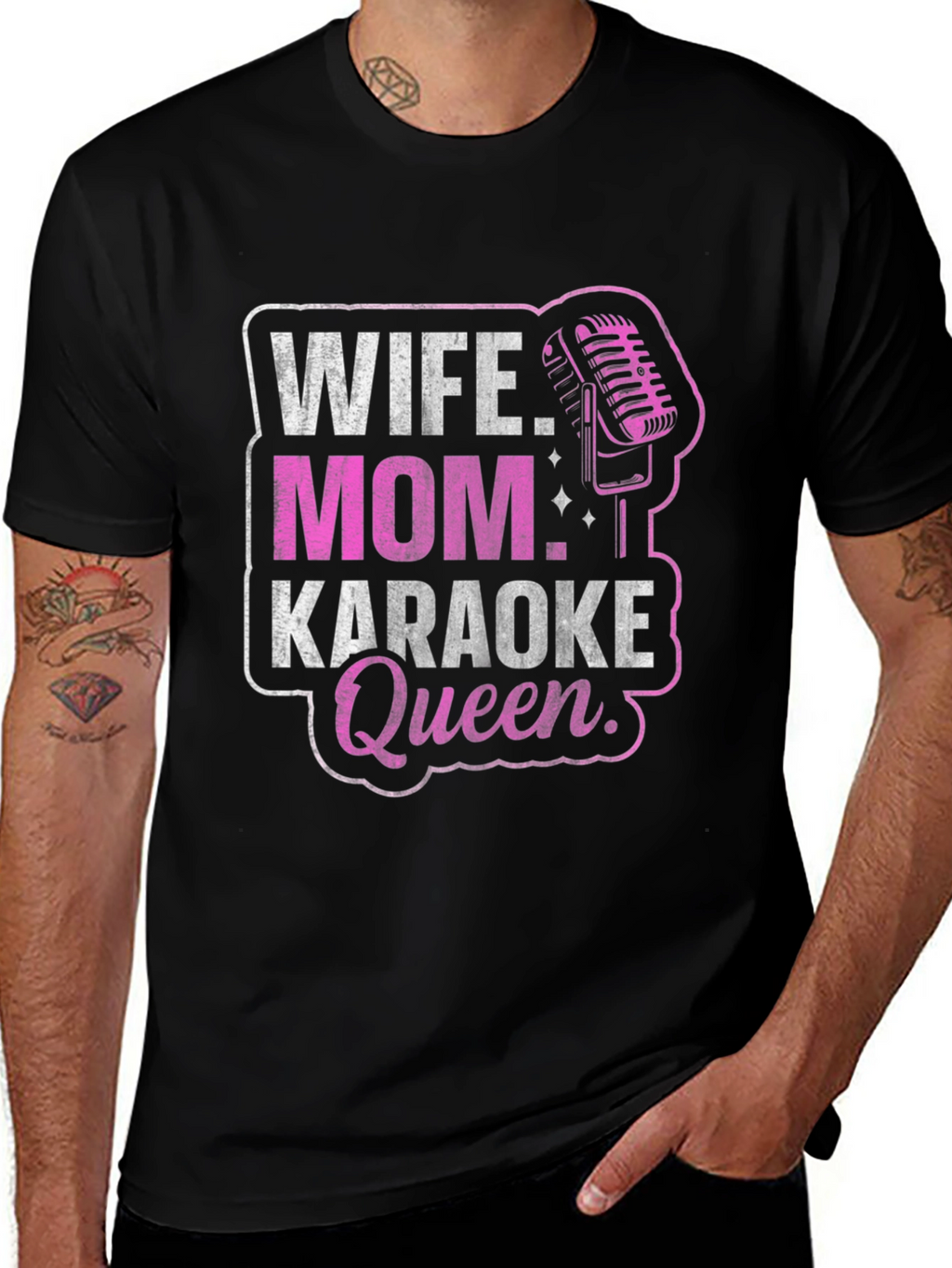 Wife Mom Karaoke Queen Black T-Shirt