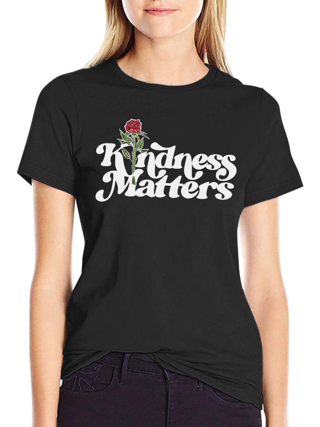 Kindness Matters Rose Graphic Black T-Shirt