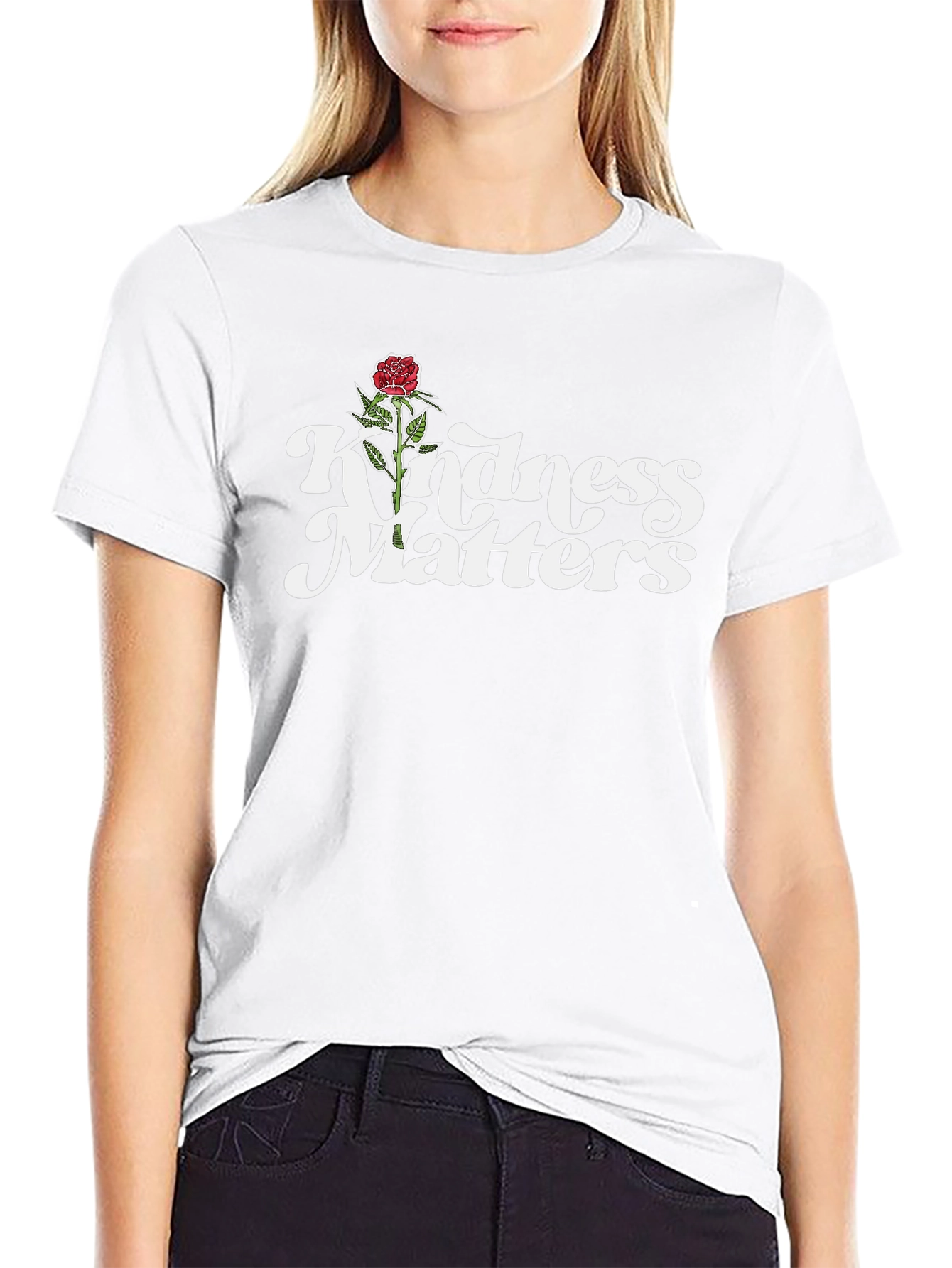 Kindness Matters Rose Graphic Black T-Shirt