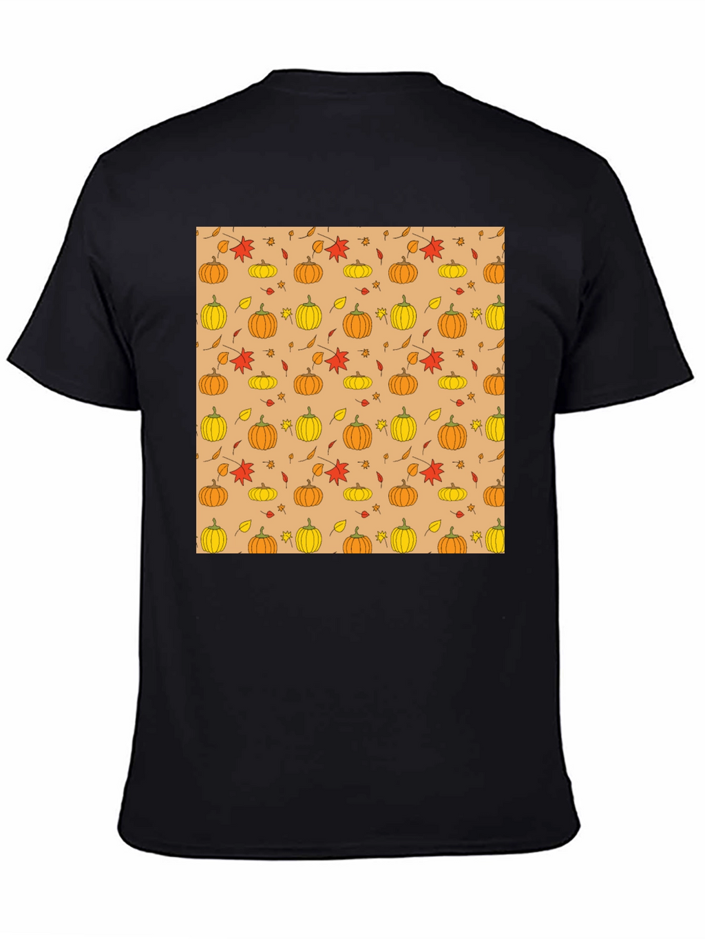 Fall Pumpkin & Leaf Pattern T-Shirt - Black