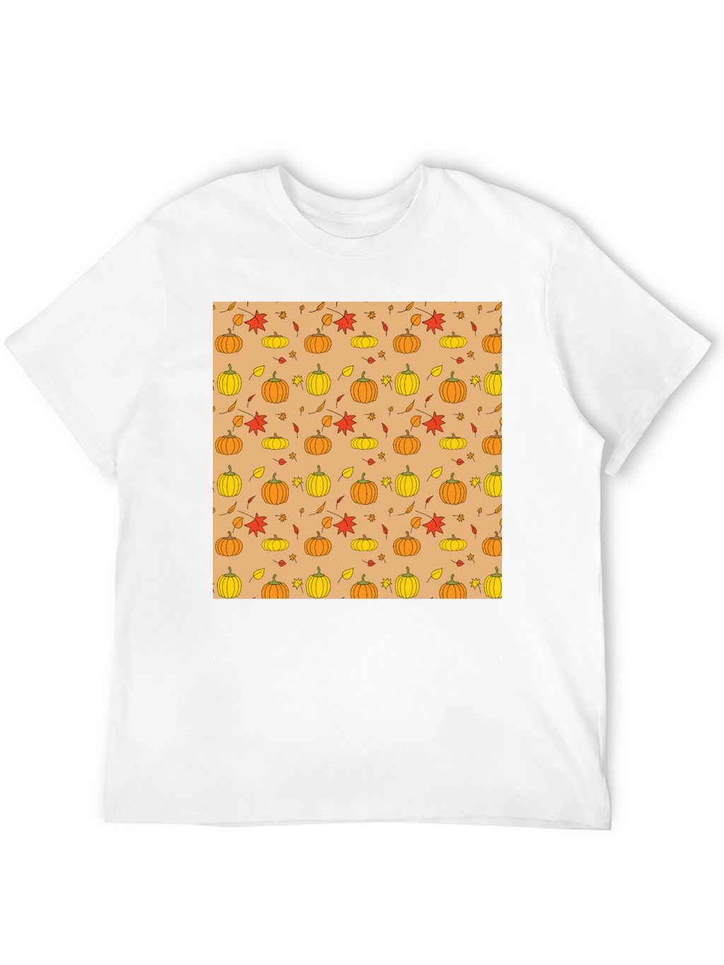 Fall Pumpkin & Leaf Pattern T-Shirt - Black