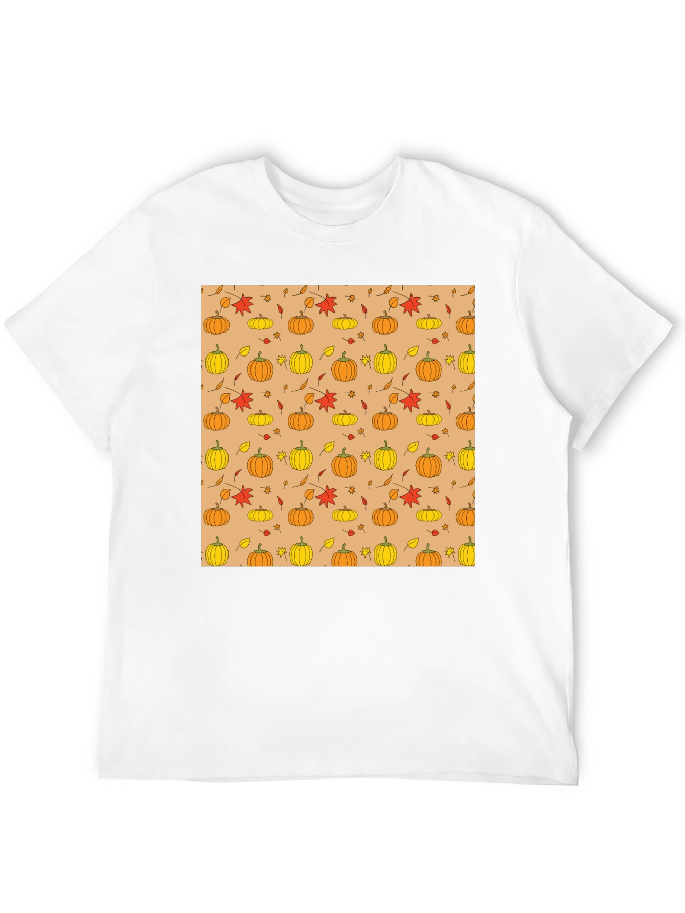 Fall Pumpkin & Leaf Pattern T-Shirt - Black