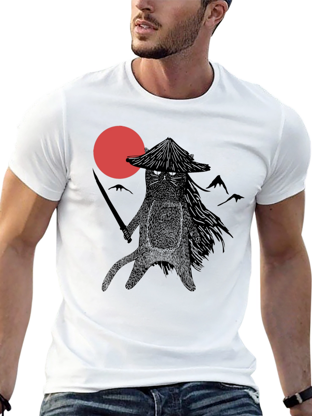 Samurai Cat T-Shirt - Black Graphic Tee