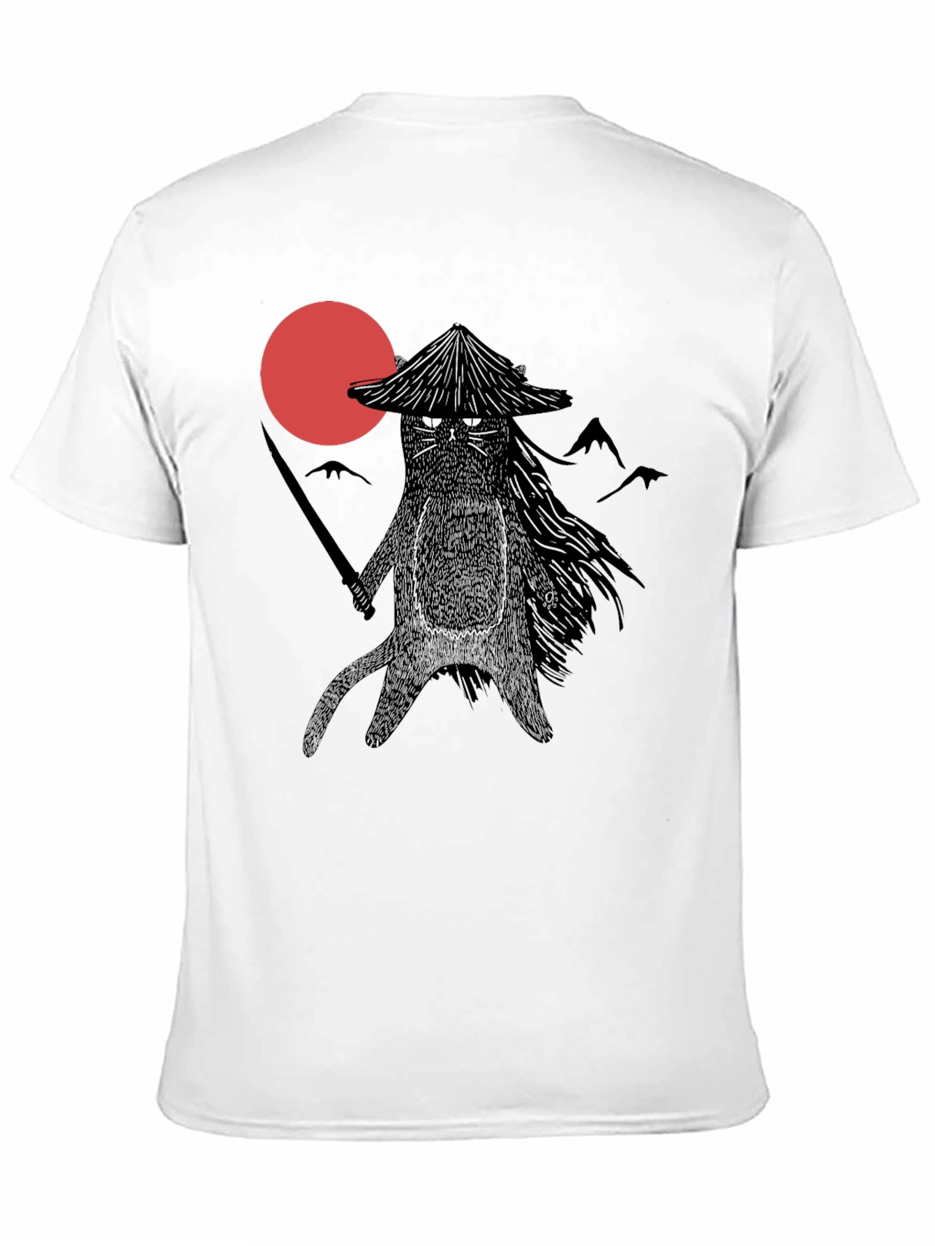 Samurai Cat T-Shirt - Black Graphic Tee