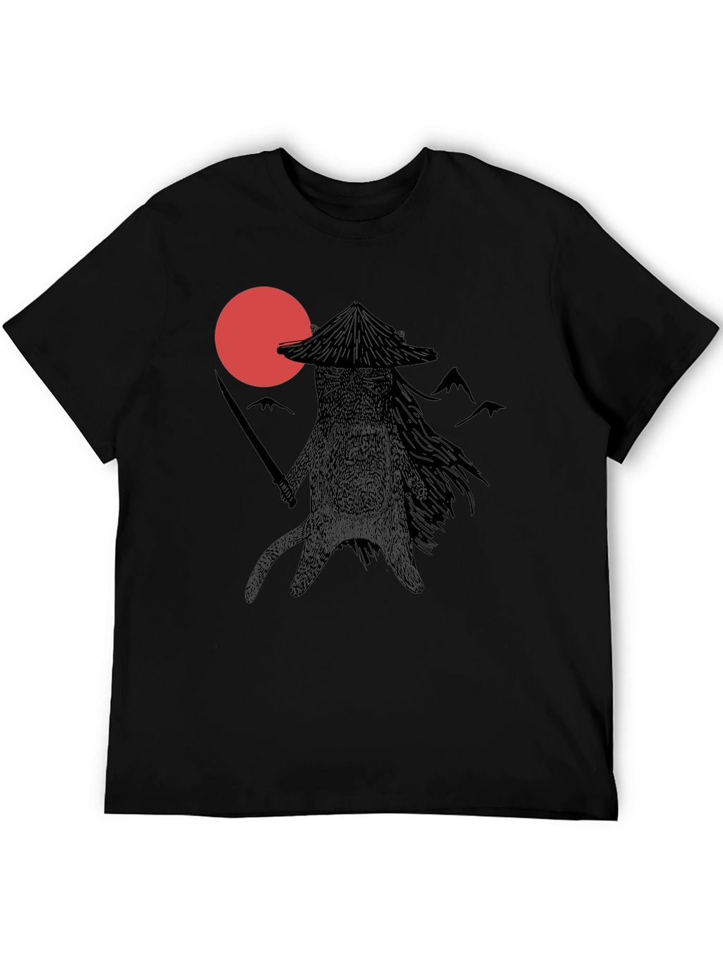 Samurai Cat T-Shirt - Black Graphic Tee