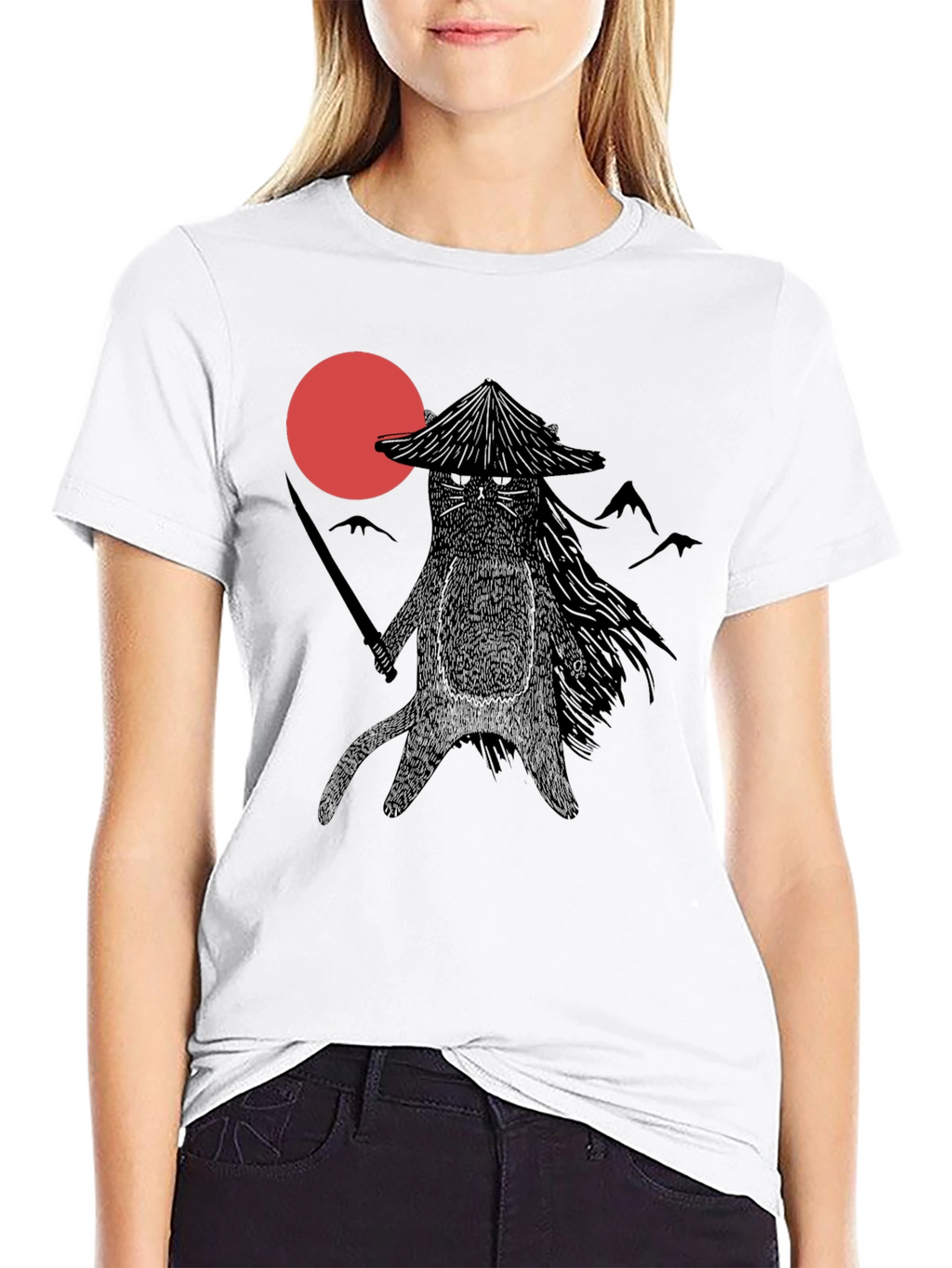 Samurai Cat T-Shirt - Black Graphic Tee