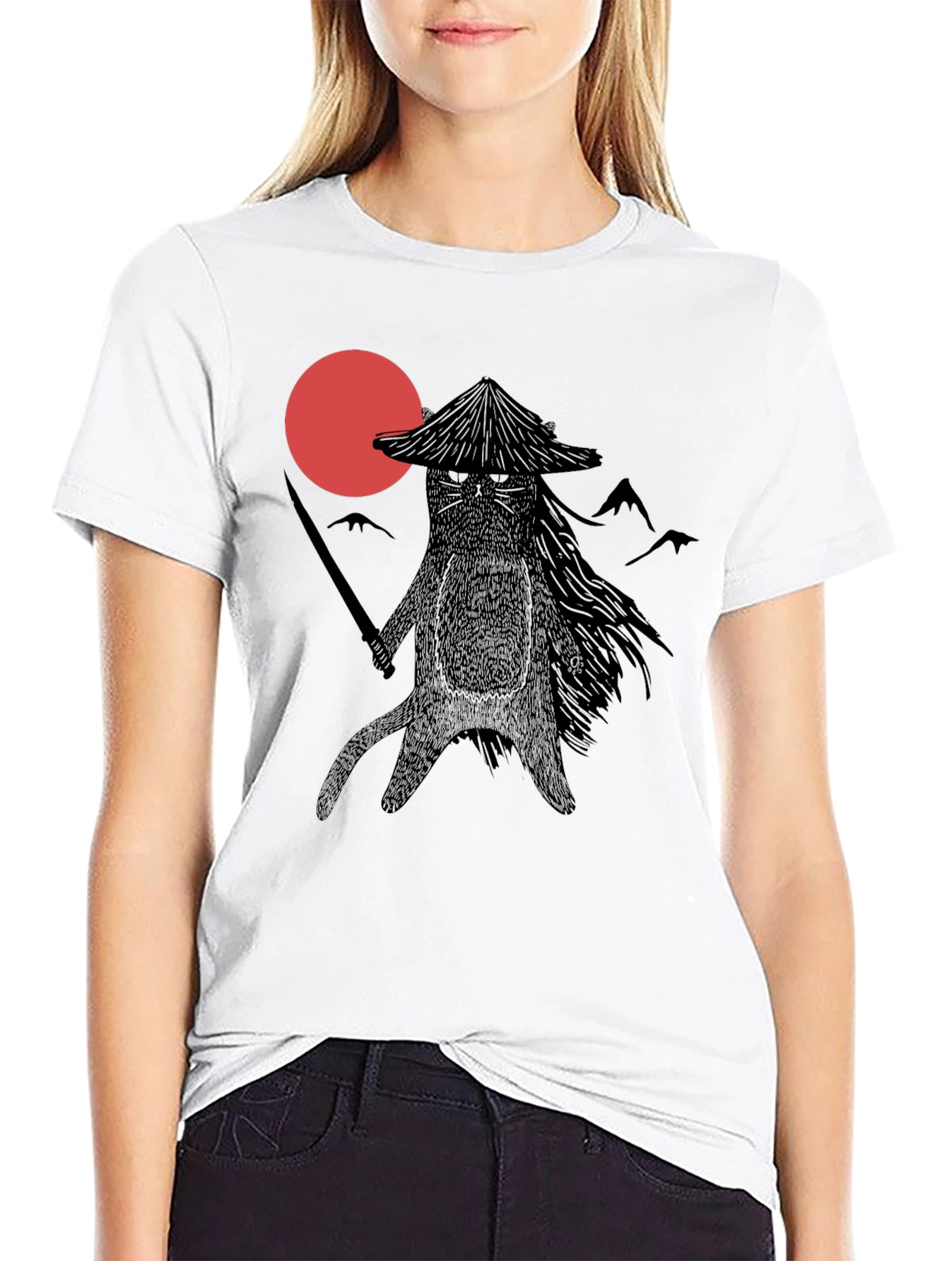 Samurai Cat T-Shirt - Black Graphic Tee