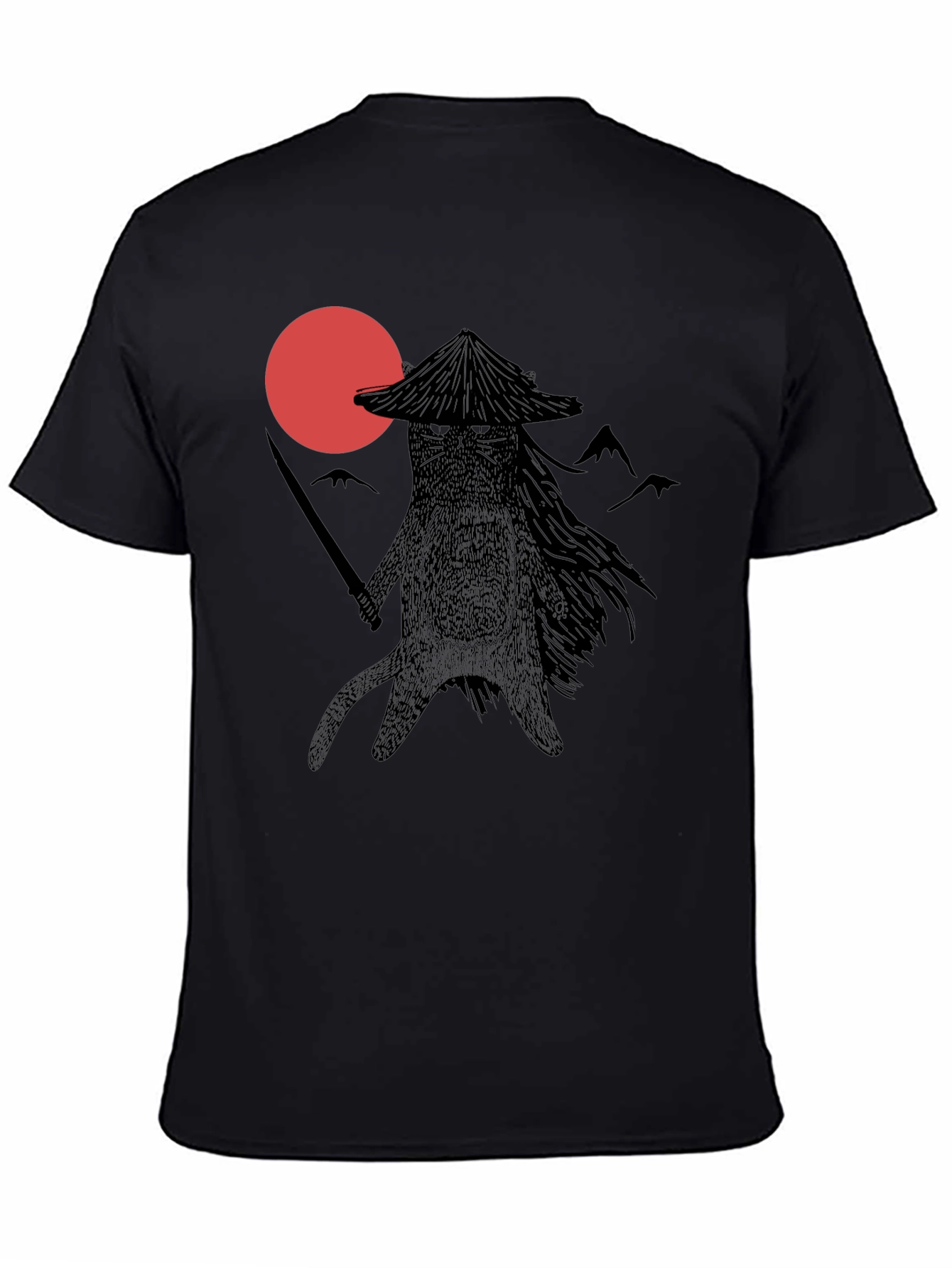 Samurai Cat T-Shirt - Black Graphic Tee