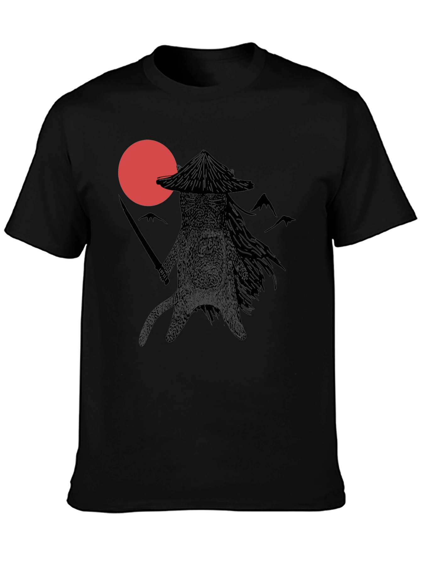 Samurai Cat T-Shirt - Black Graphic Tee