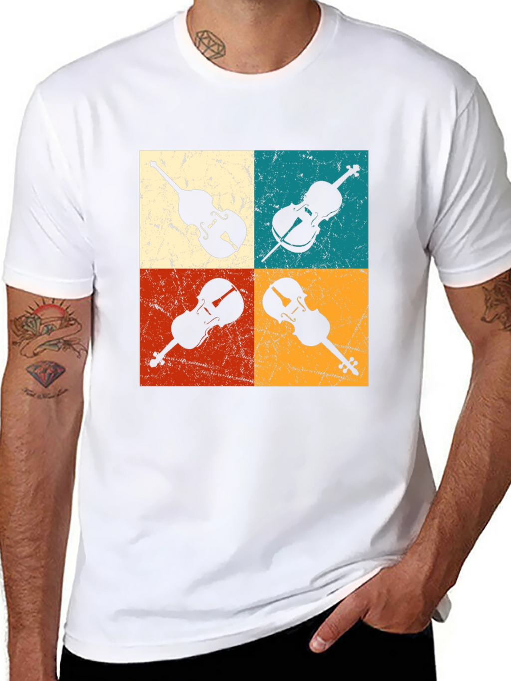 Retro Violin Collage Graphic Tee