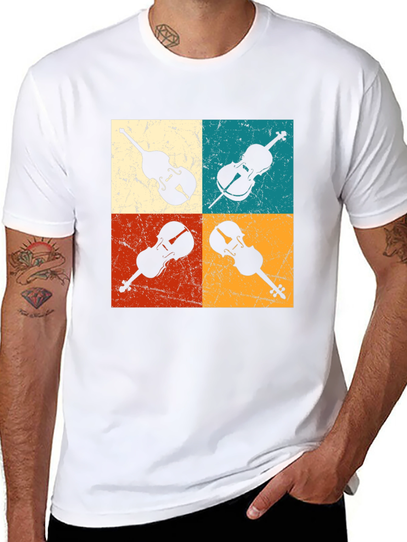 Retro Violin Collage Graphic Tee