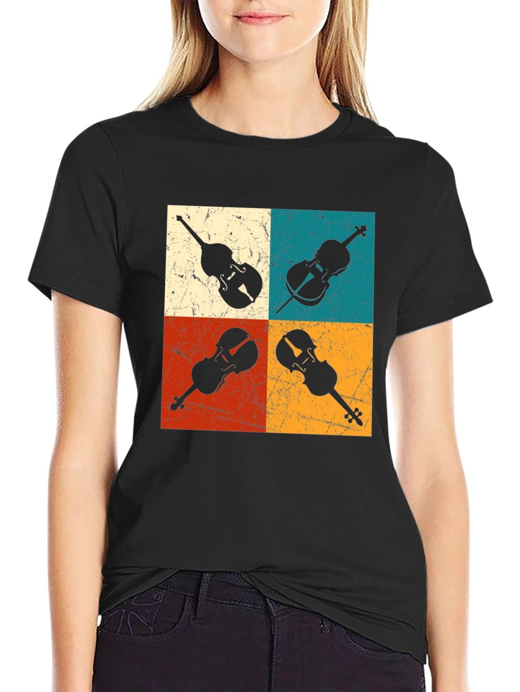 Retro Violin Collage Graphic Tee