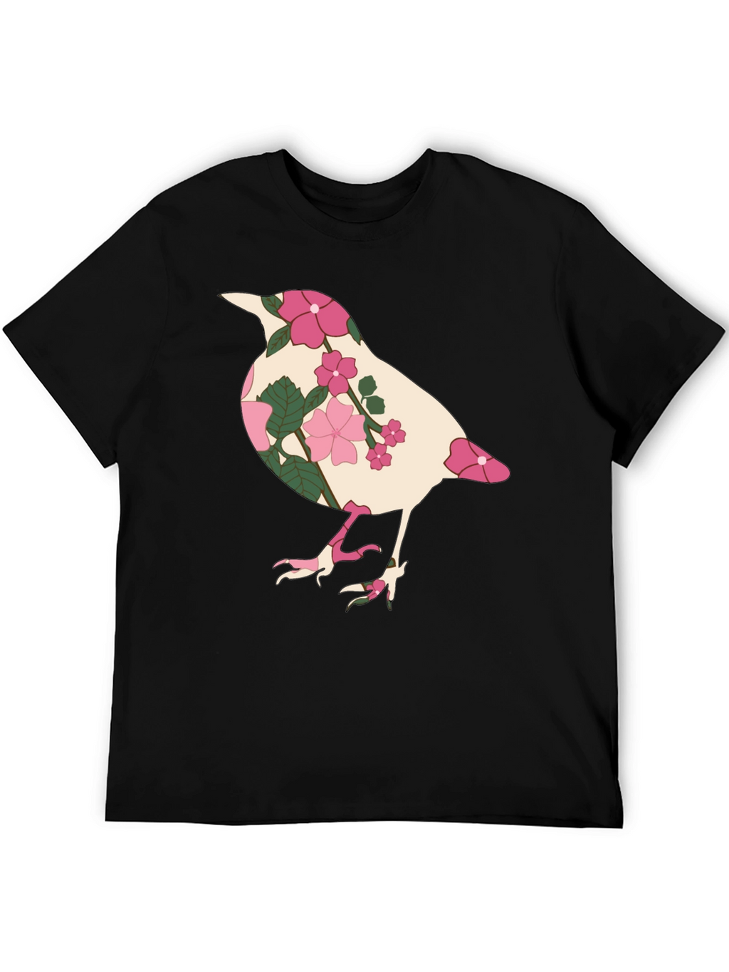 Floral Bird Graphic Tee - Black