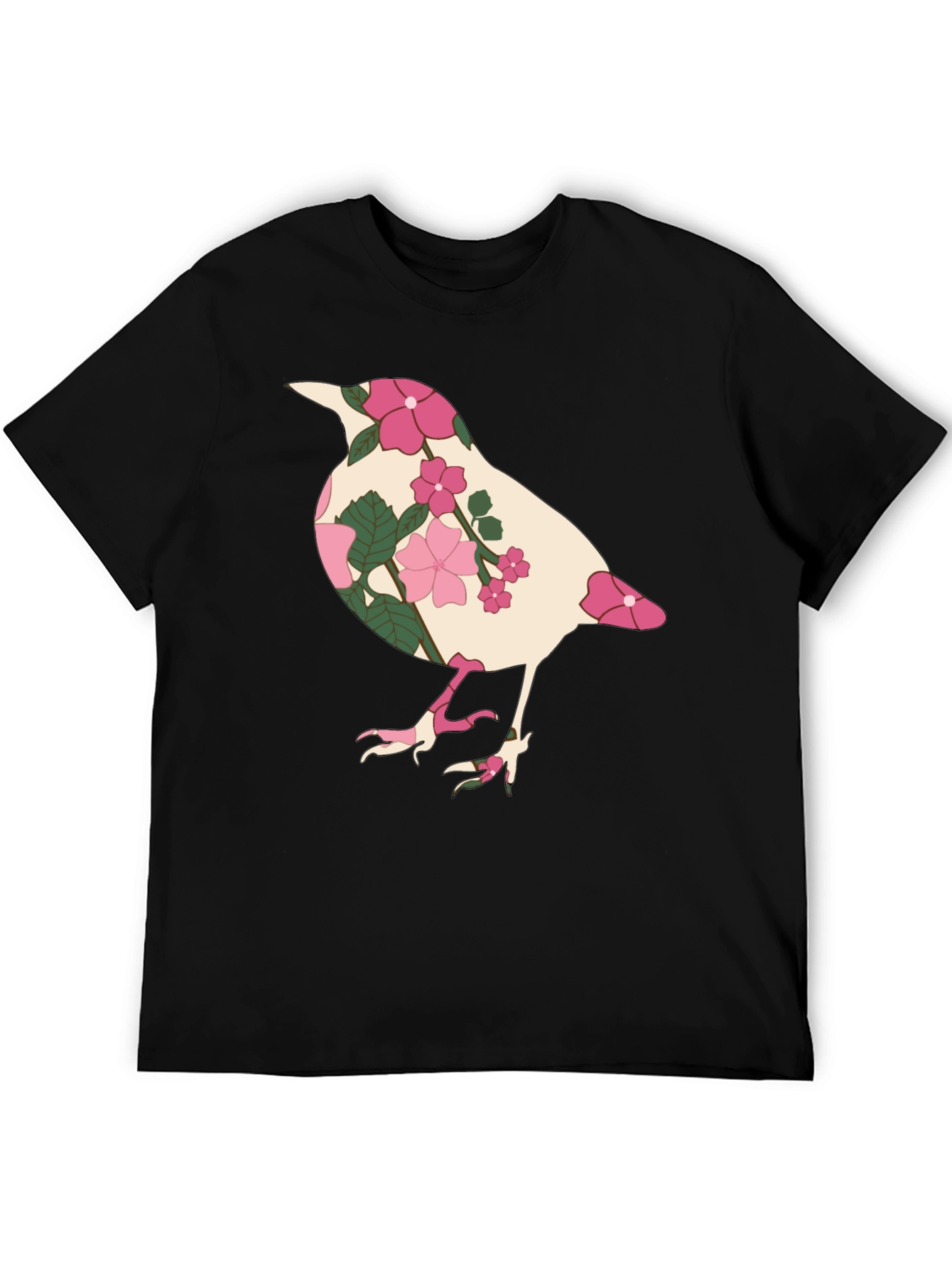 Floral Bird Graphic Tee - Black