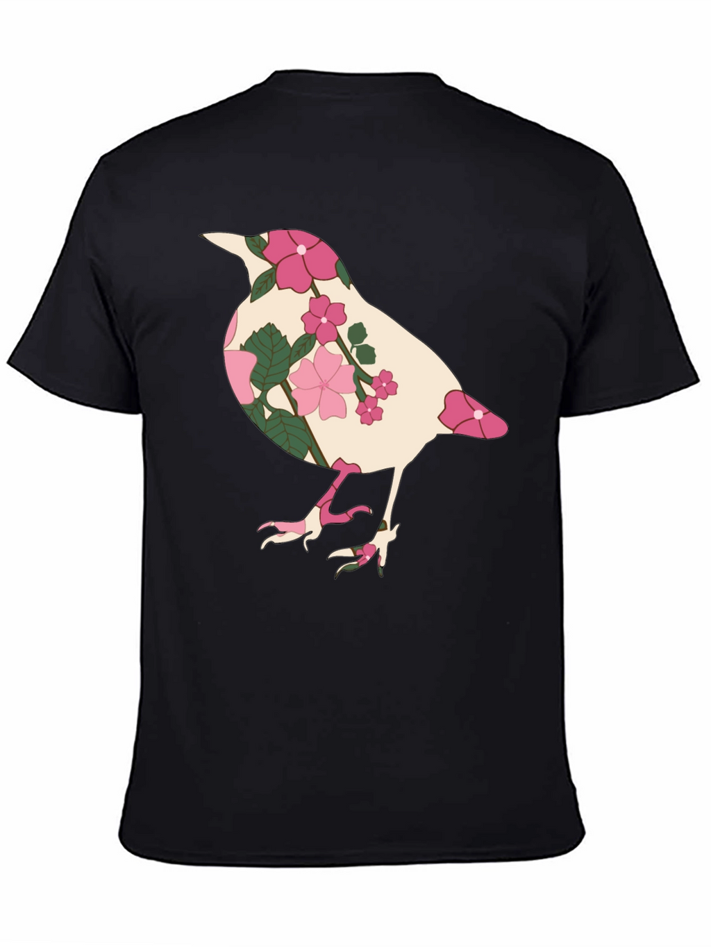 Floral Bird Graphic Tee - Black