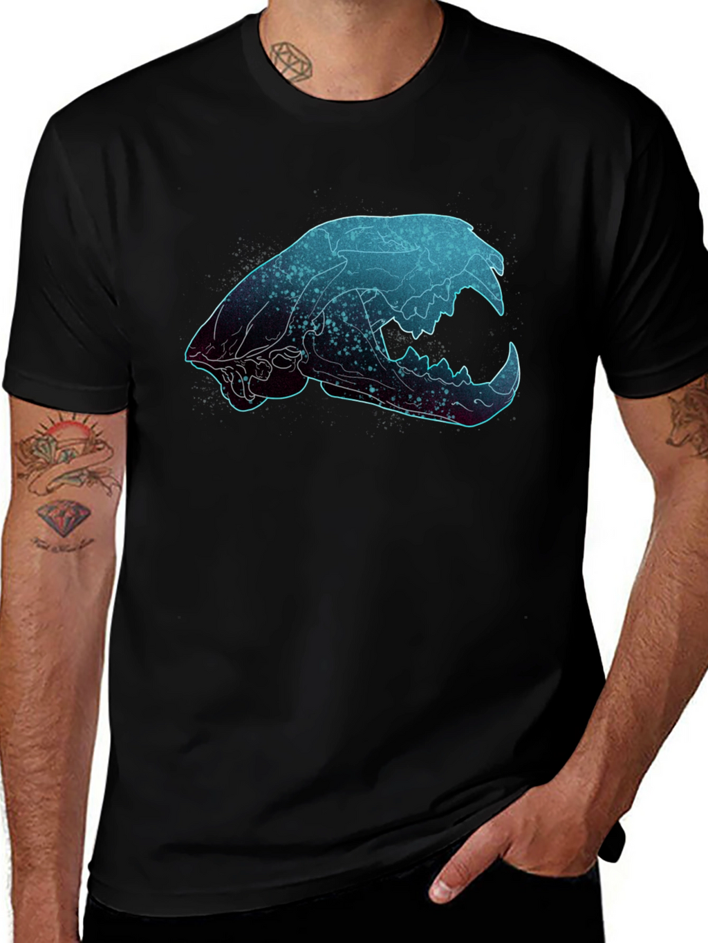 Galaxy Cat Skull Graphic T-Shirt