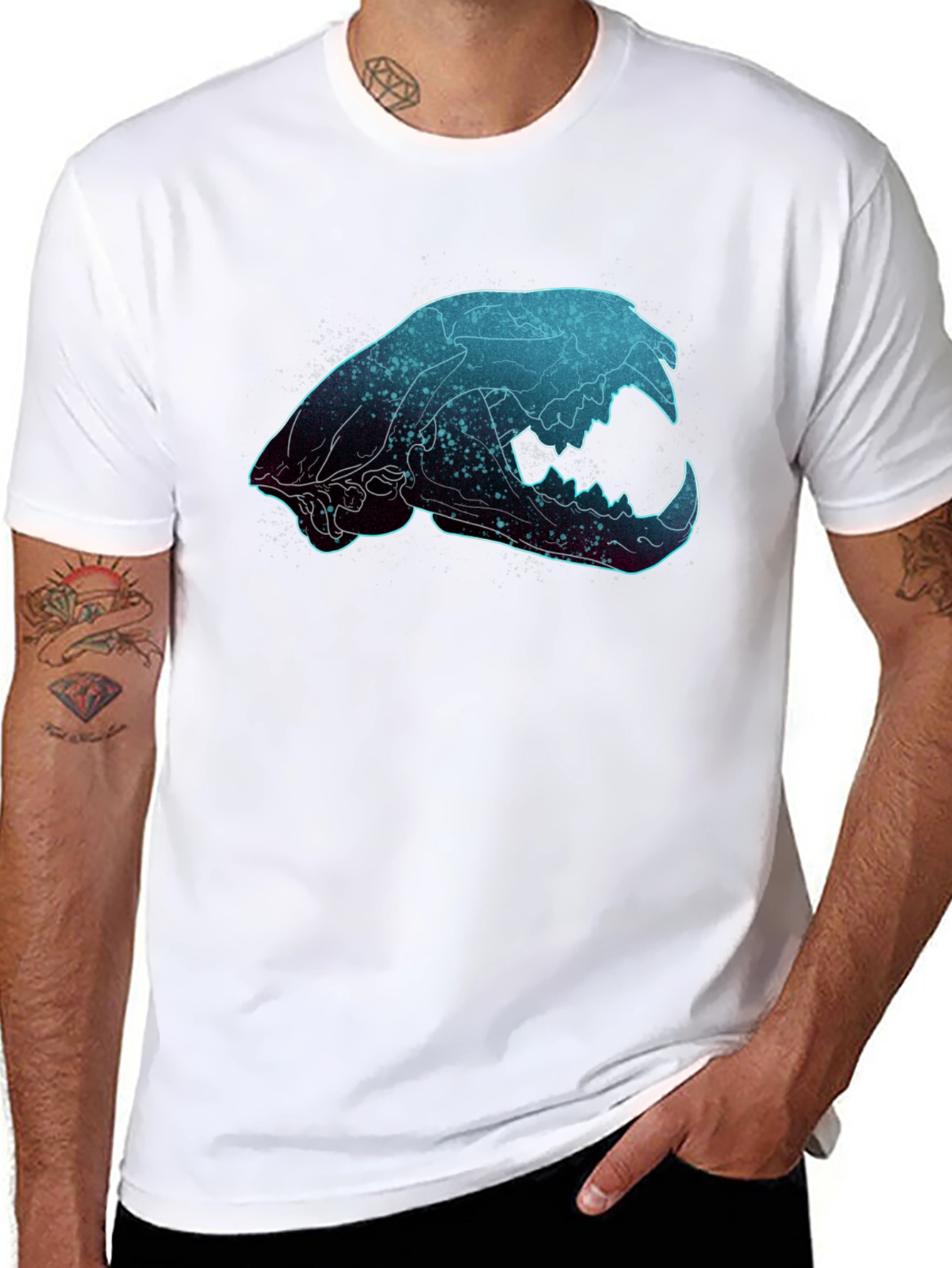 Galaxy Cat Skull Graphic T-Shirt