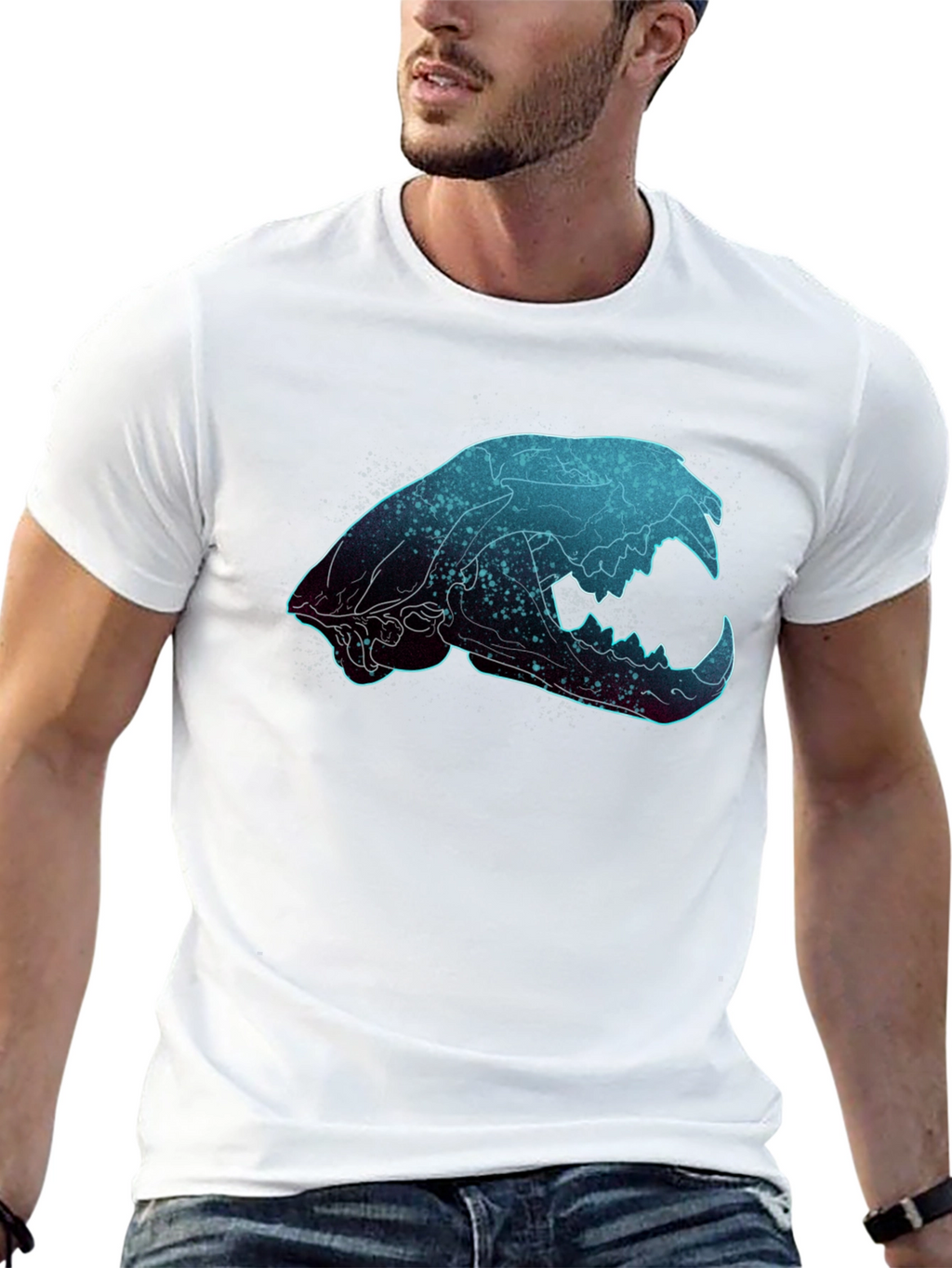 Galaxy Cat Skull Graphic T-Shirt