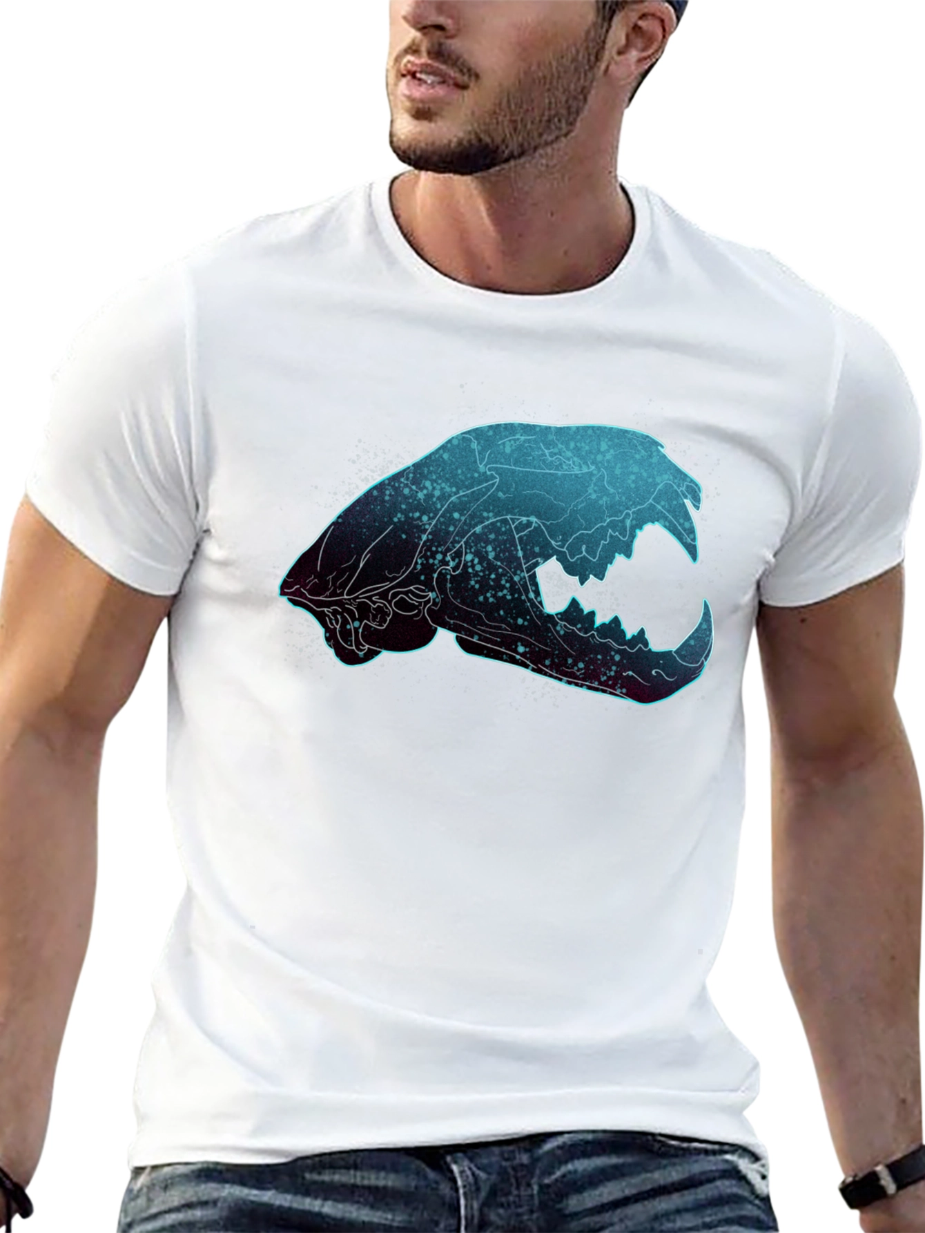 Galaxy Cat Skull Graphic T-Shirt