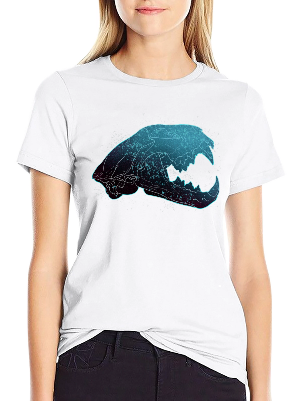 Galaxy Cat Skull Graphic T-Shirt