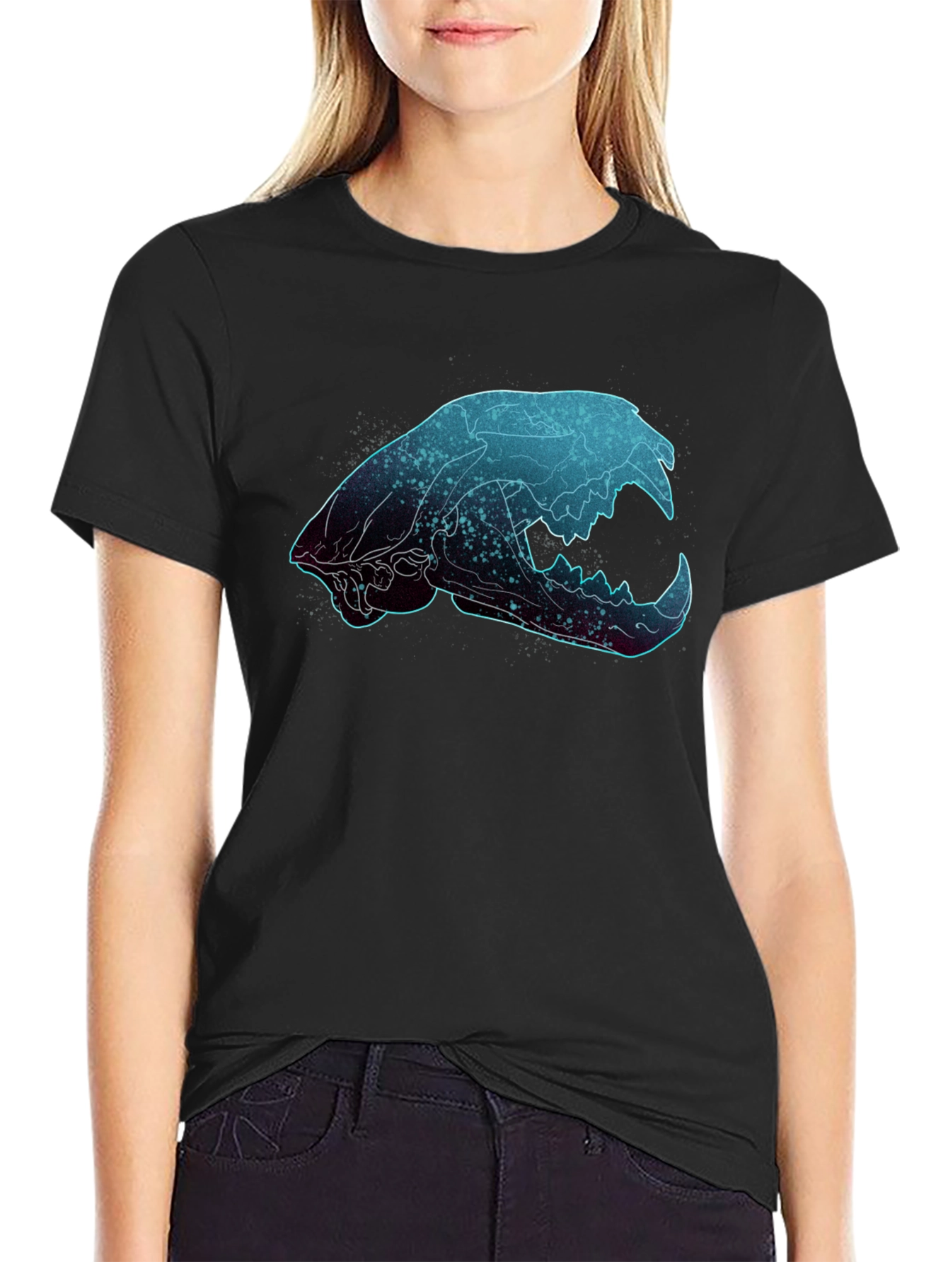Galaxy Cat Skull Graphic T-Shirt