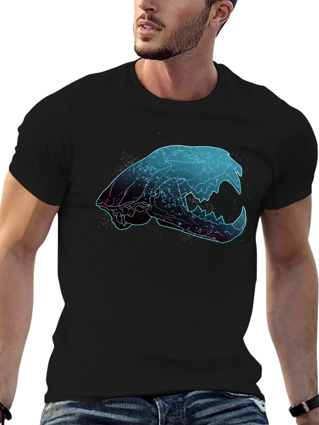 Galaxy Cat Skull Graphic T-Shirt
