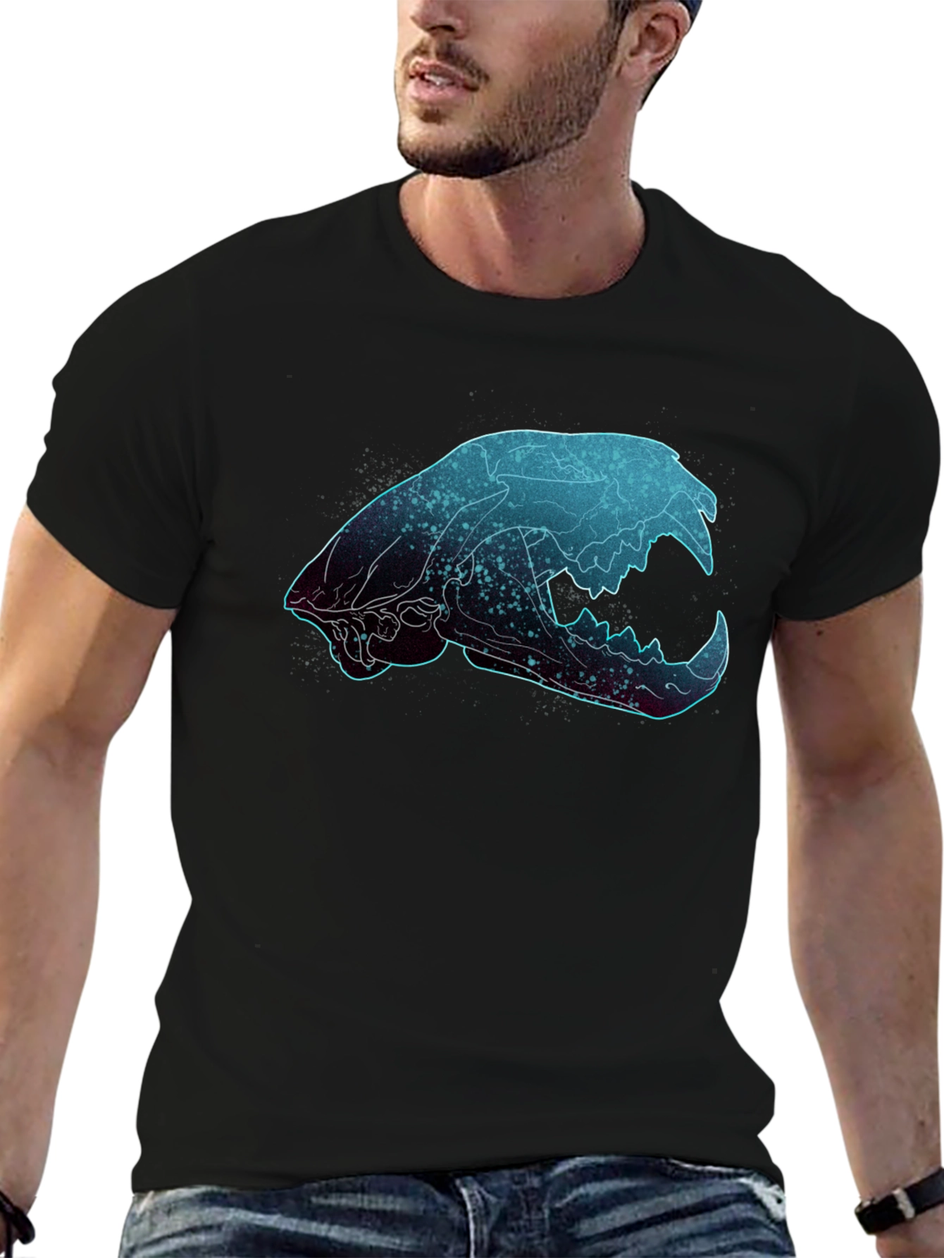 Galaxy Cat Skull Graphic T-Shirt