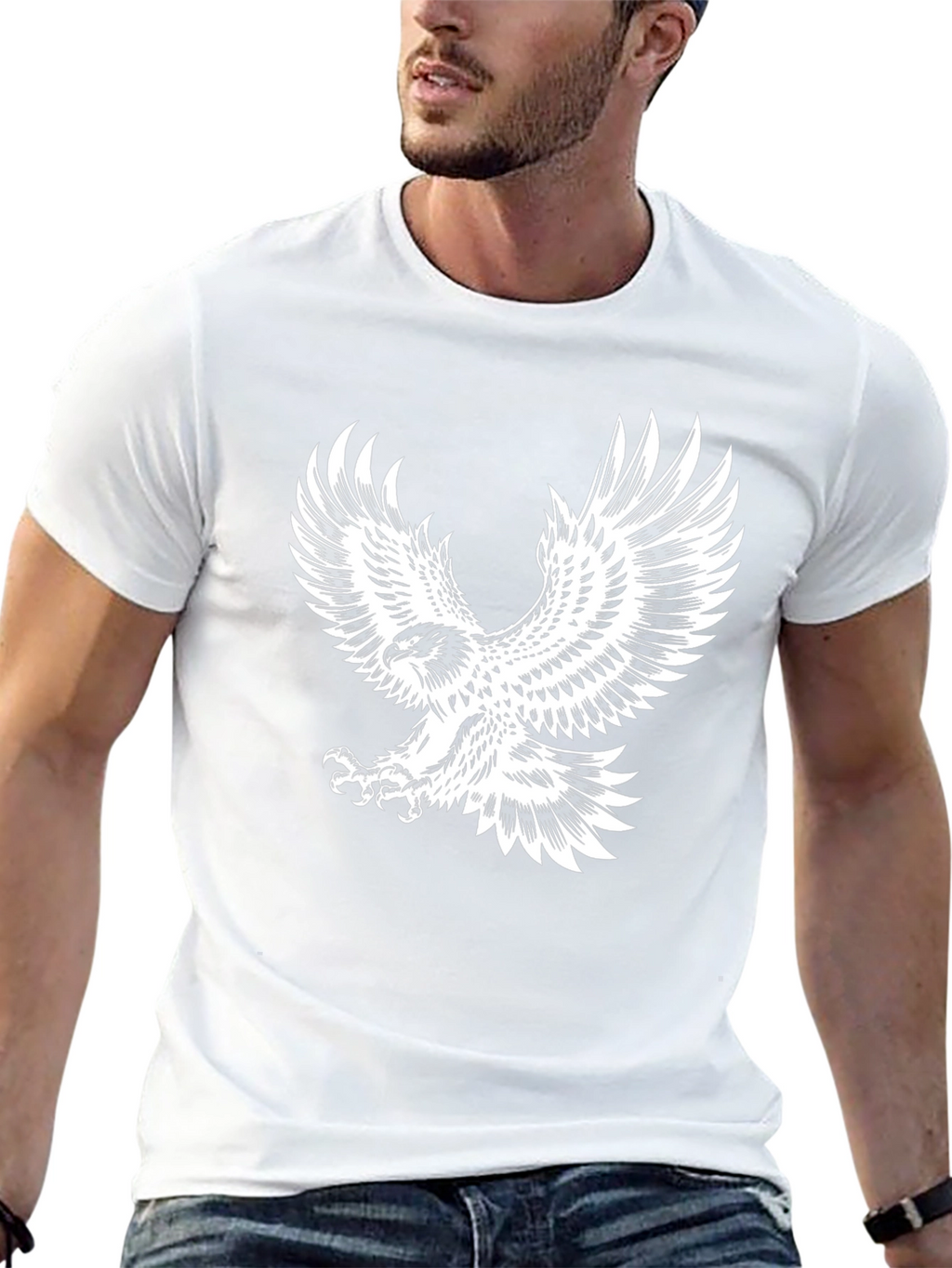 Mens Black T-Shirt with Eagle Graphic