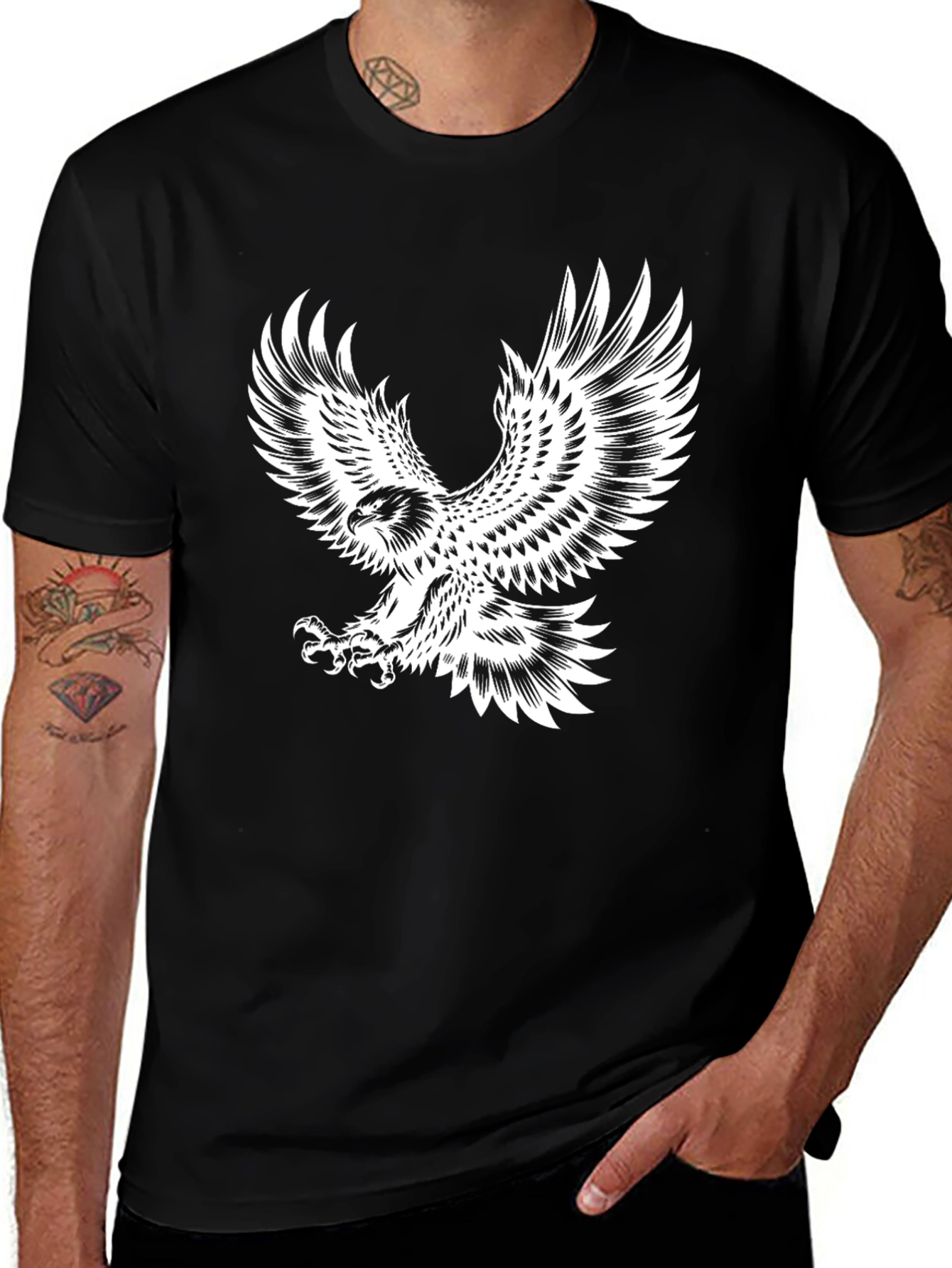 Mens Black T-Shirt with Eagle Graphic