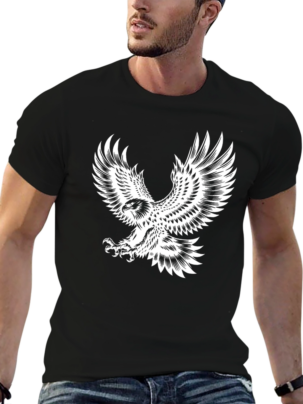 Mens Black T-Shirt with Eagle Graphic